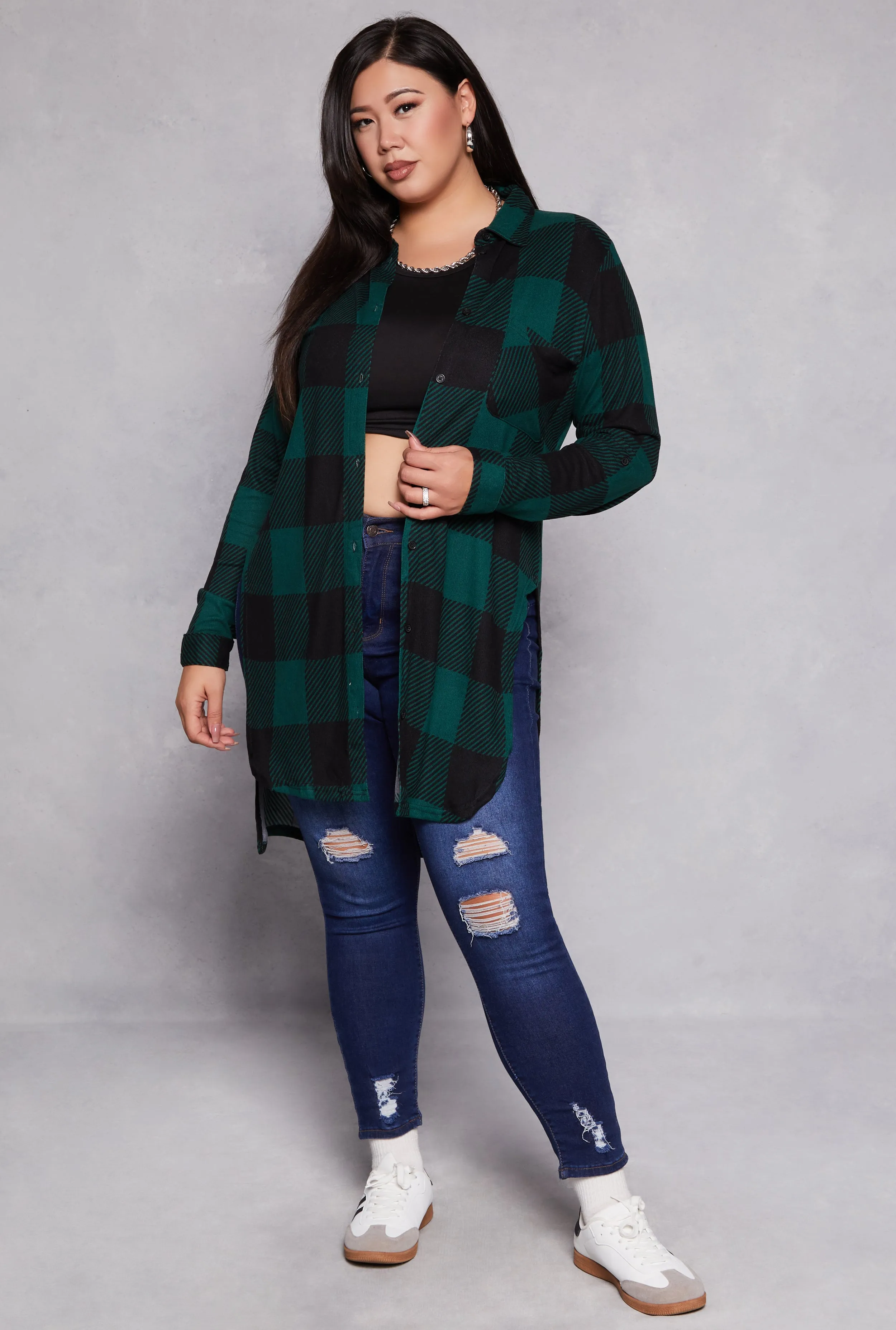 Plus Size Plaid Tie Front High Low Top sold by Rainbow product image thumbnail 2