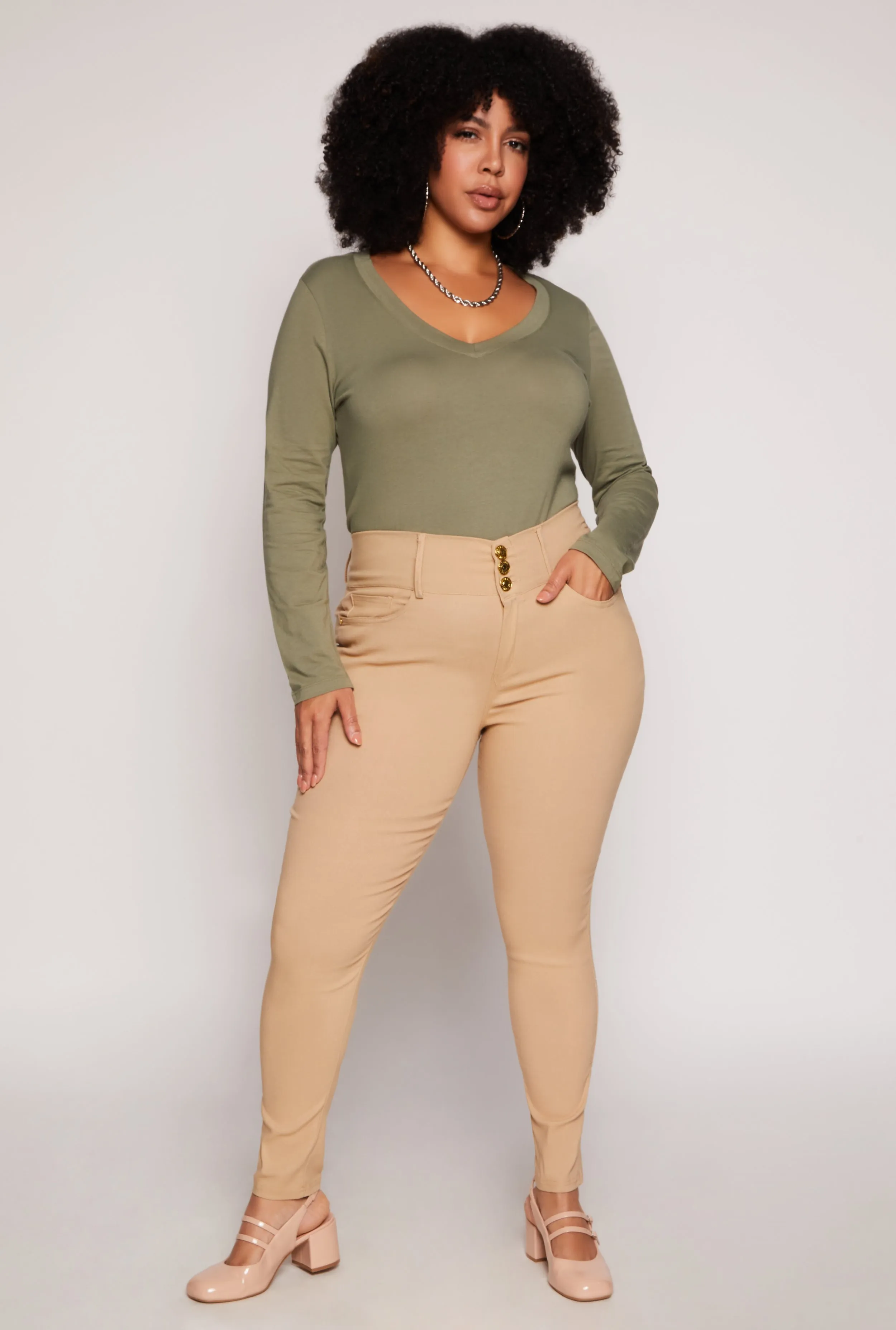 Plus Size Basic Long Sleeve V Neck Tee sold by Rainbow product image thumbnail 2