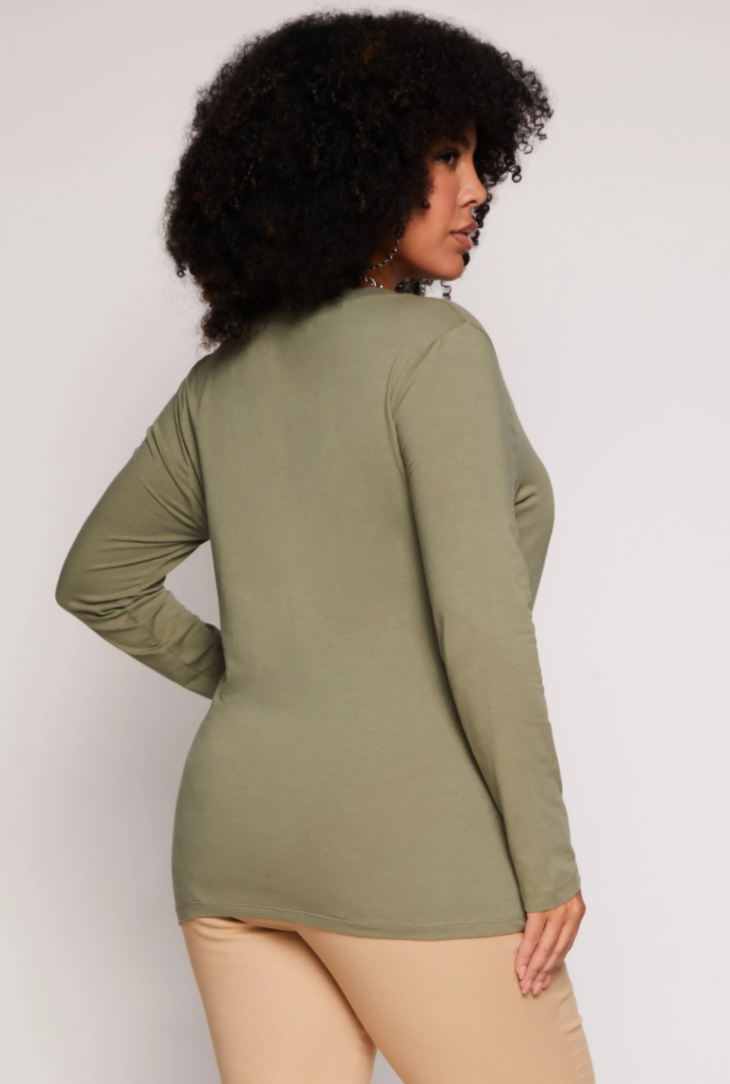 Plus Size Basic Long Sleeve V Neck Tee sold by Rainbow product image thumbnail 3