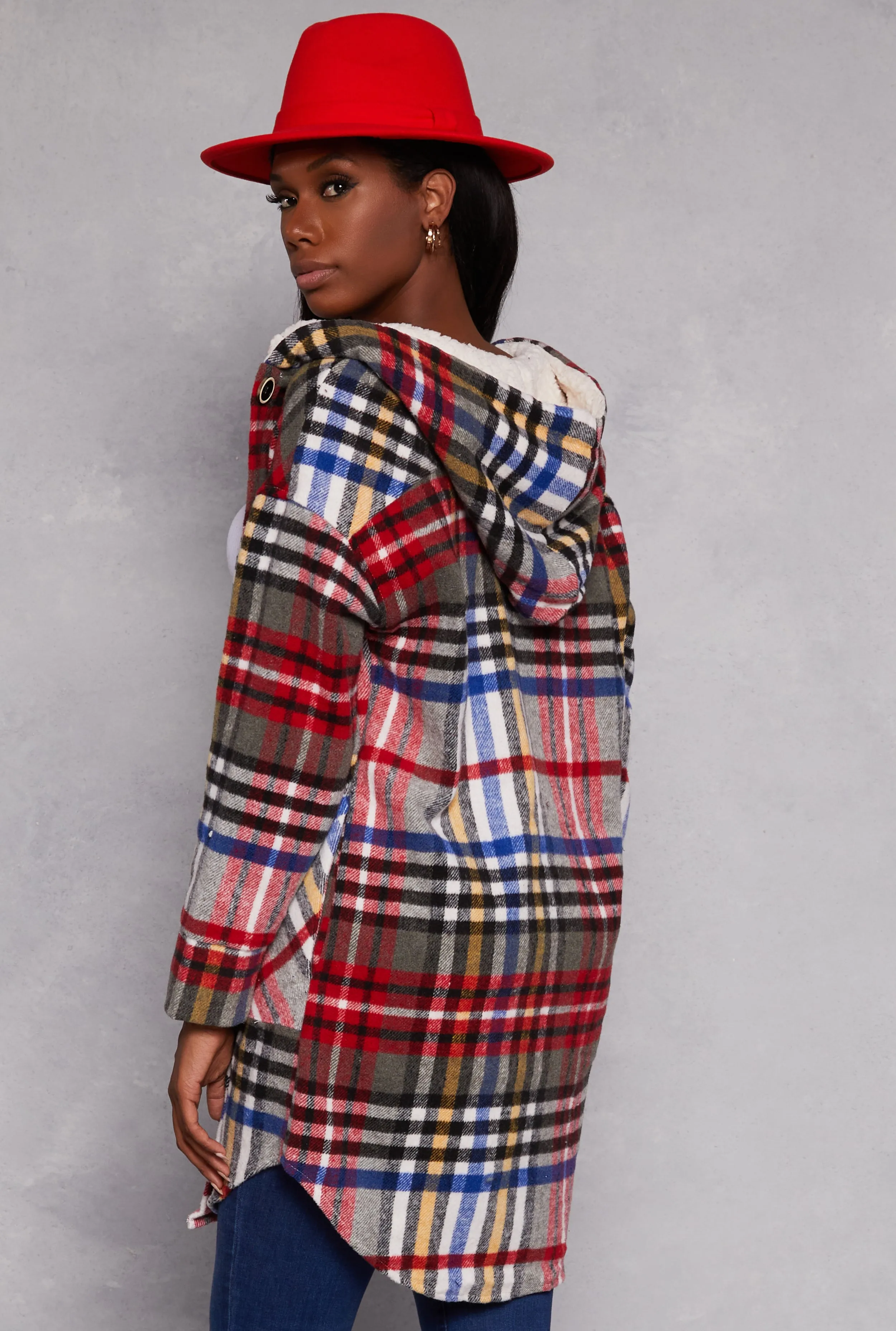 Spoon Jeans Plaid Flannel Long Hooded Shacket sold by Rainbow product image thumbnail 3