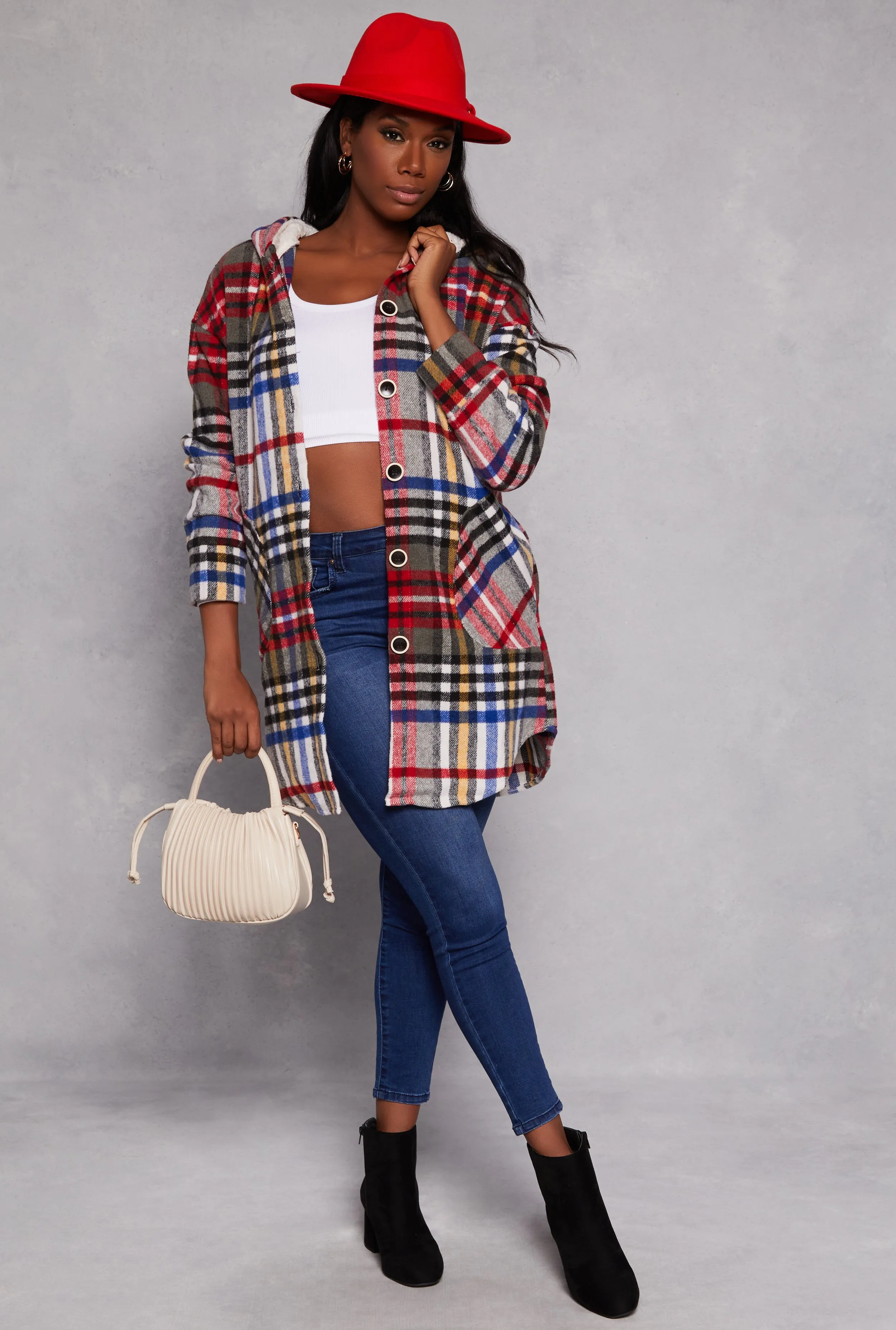 Spoon Jeans Plaid Flannel Long Hooded Shacket sold by Rainbow product image thumbnail 2