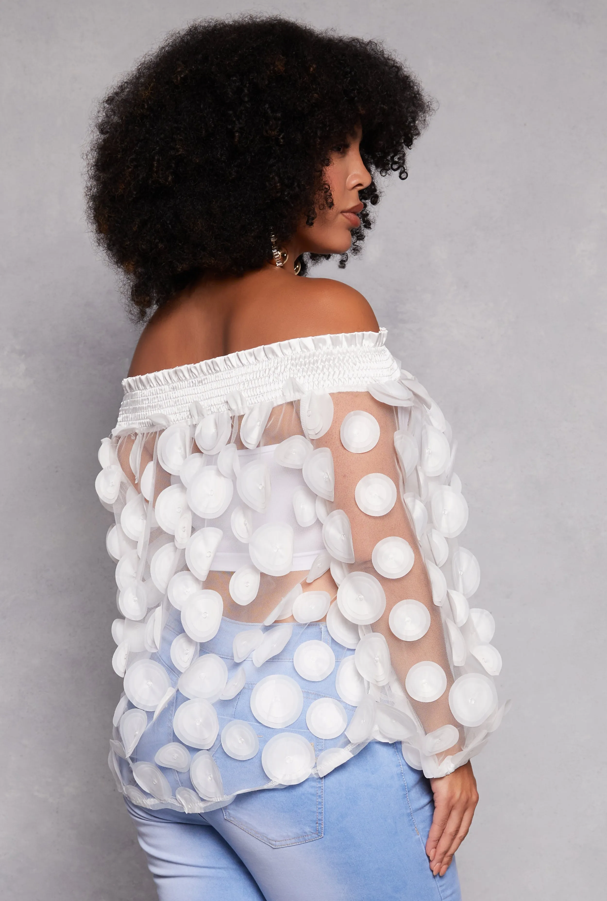 Plus Size Sheer Polka Dot Off the Shoulder Blouse sold by Rainbow product image thumbnail 3