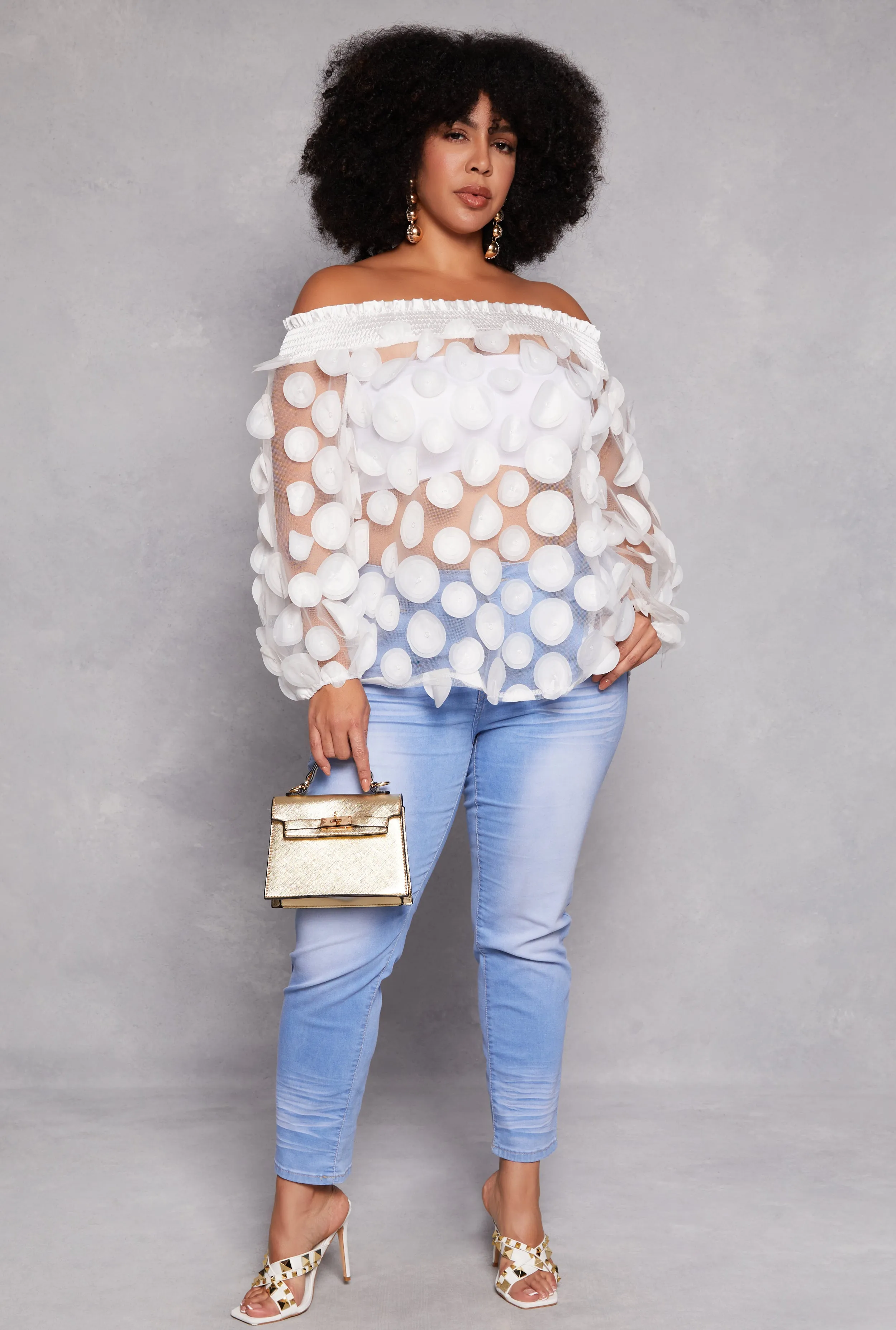 Plus Size Sheer Polka Dot Off the Shoulder Blouse sold by Rainbow product image thumbnail 2