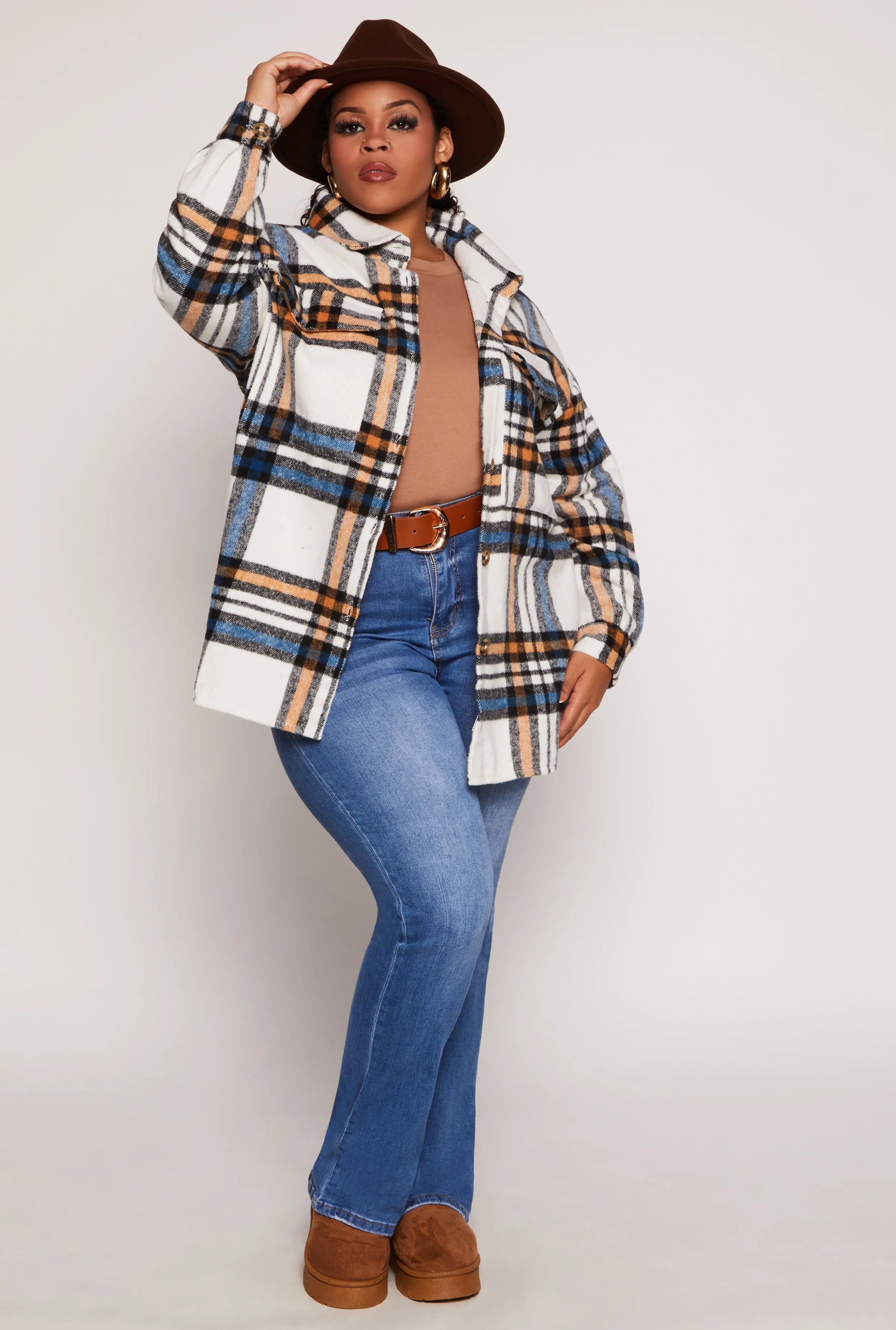 Plus Size Spoon Jeans Brushed Knit Plaid Shacket sold by Rainbow product image thumbnail 2