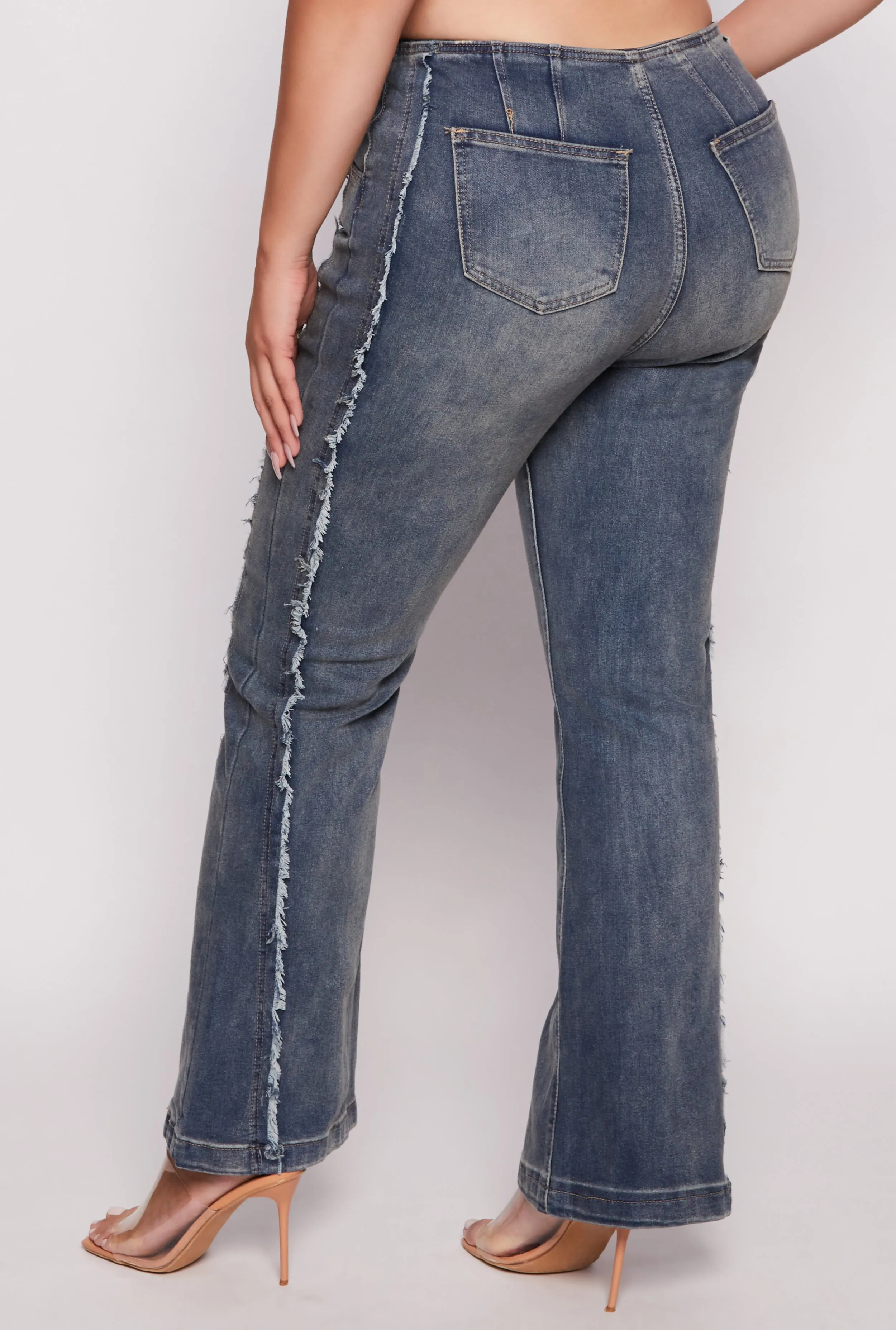 Plus Size Frayed Trim Wide Leg Jeans sold by Rainbow product image thumbnail 3