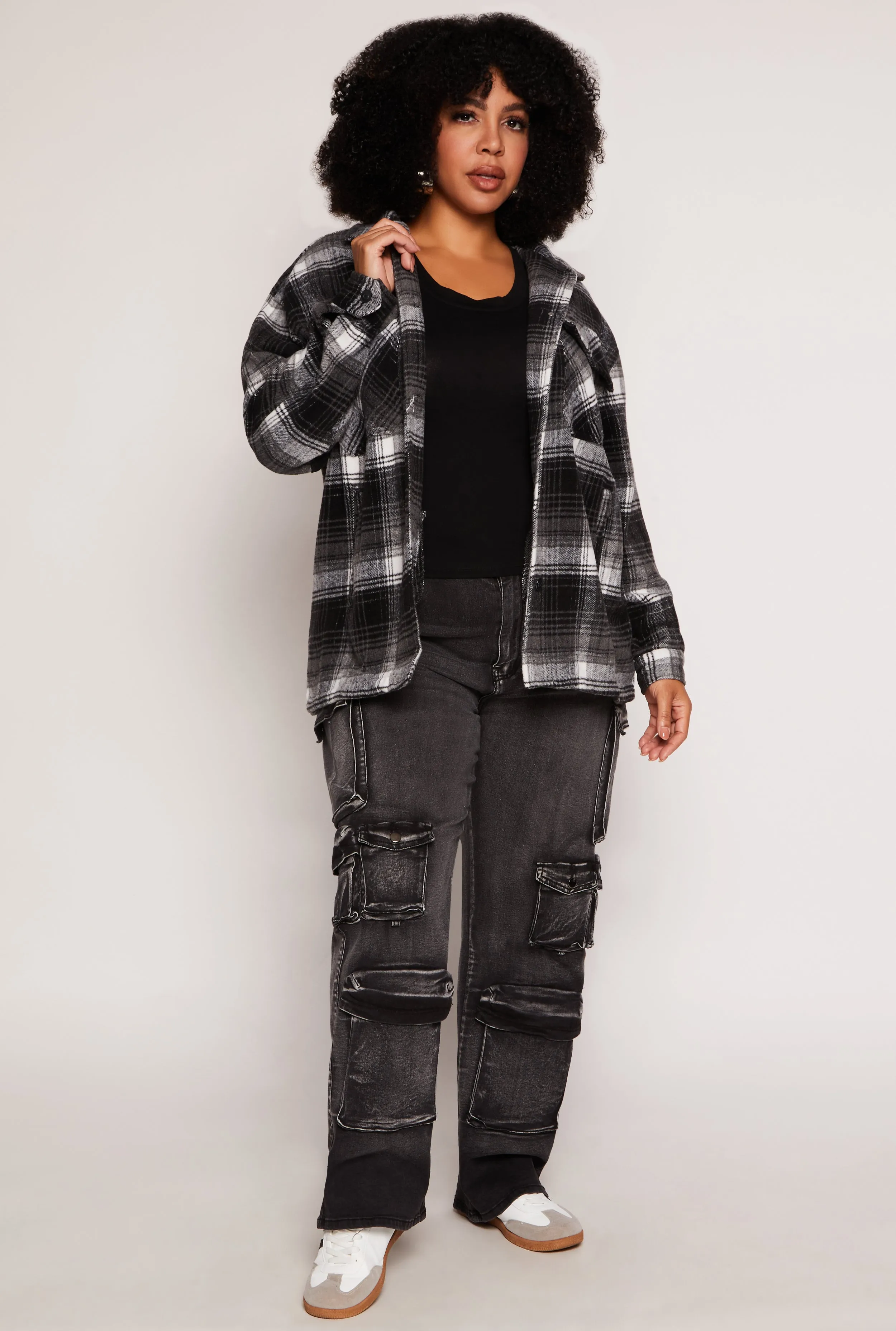 Plus Size Brushed Knit Plaid Shacket sold by Rainbow product image thumbnail 2