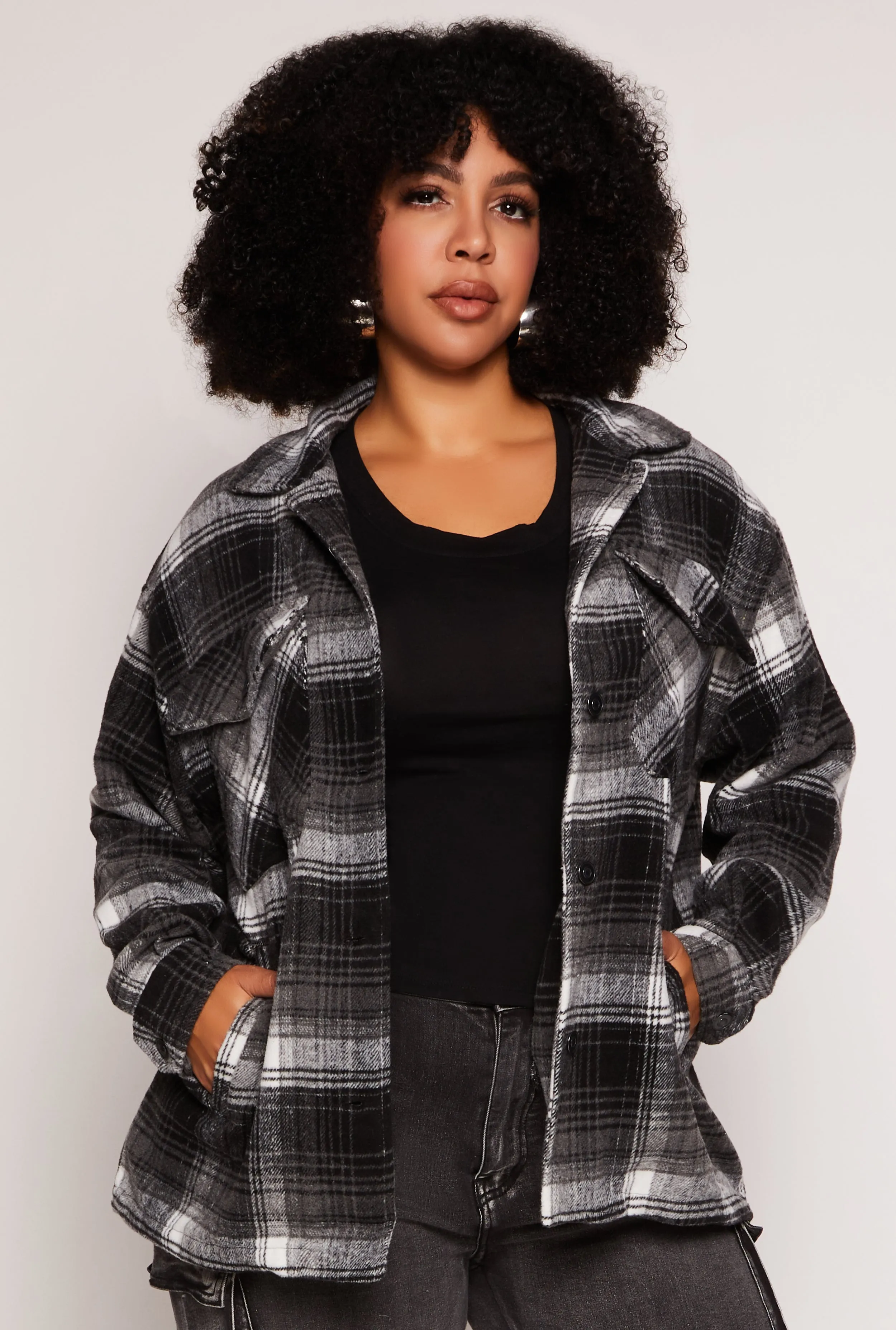 Plus Size Brushed Knit Plaid Shacket sold by Rainbow