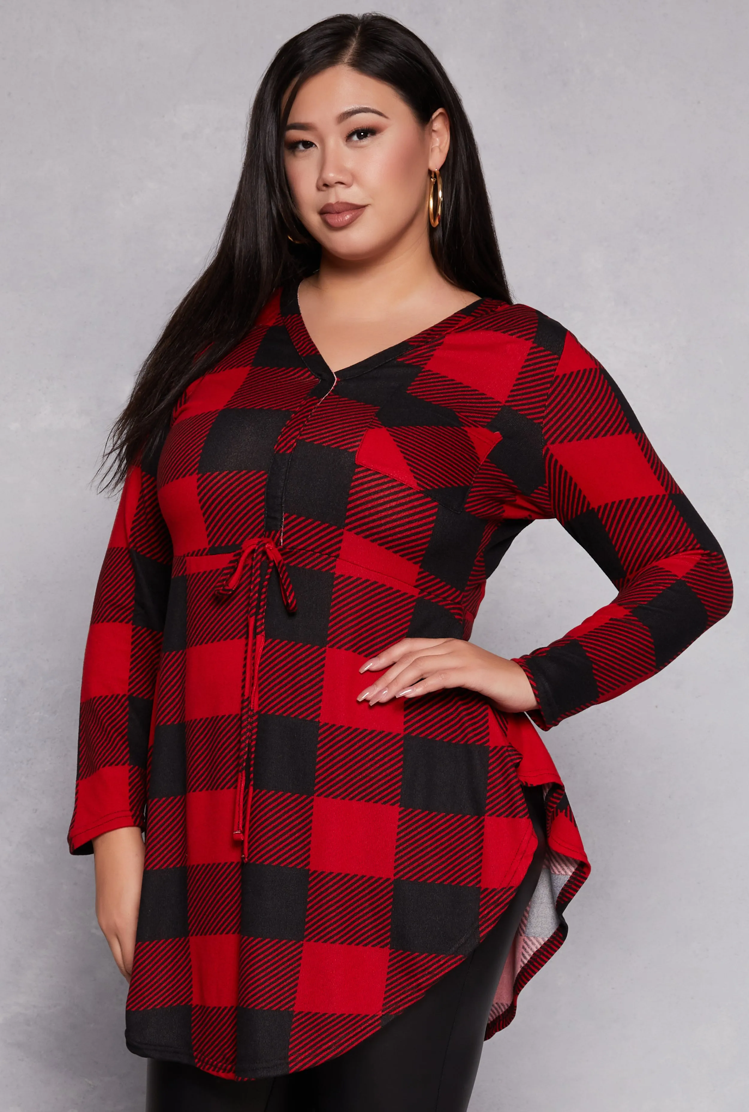 Plus Size Plaid V Neck Tunic Top sold by Rainbow