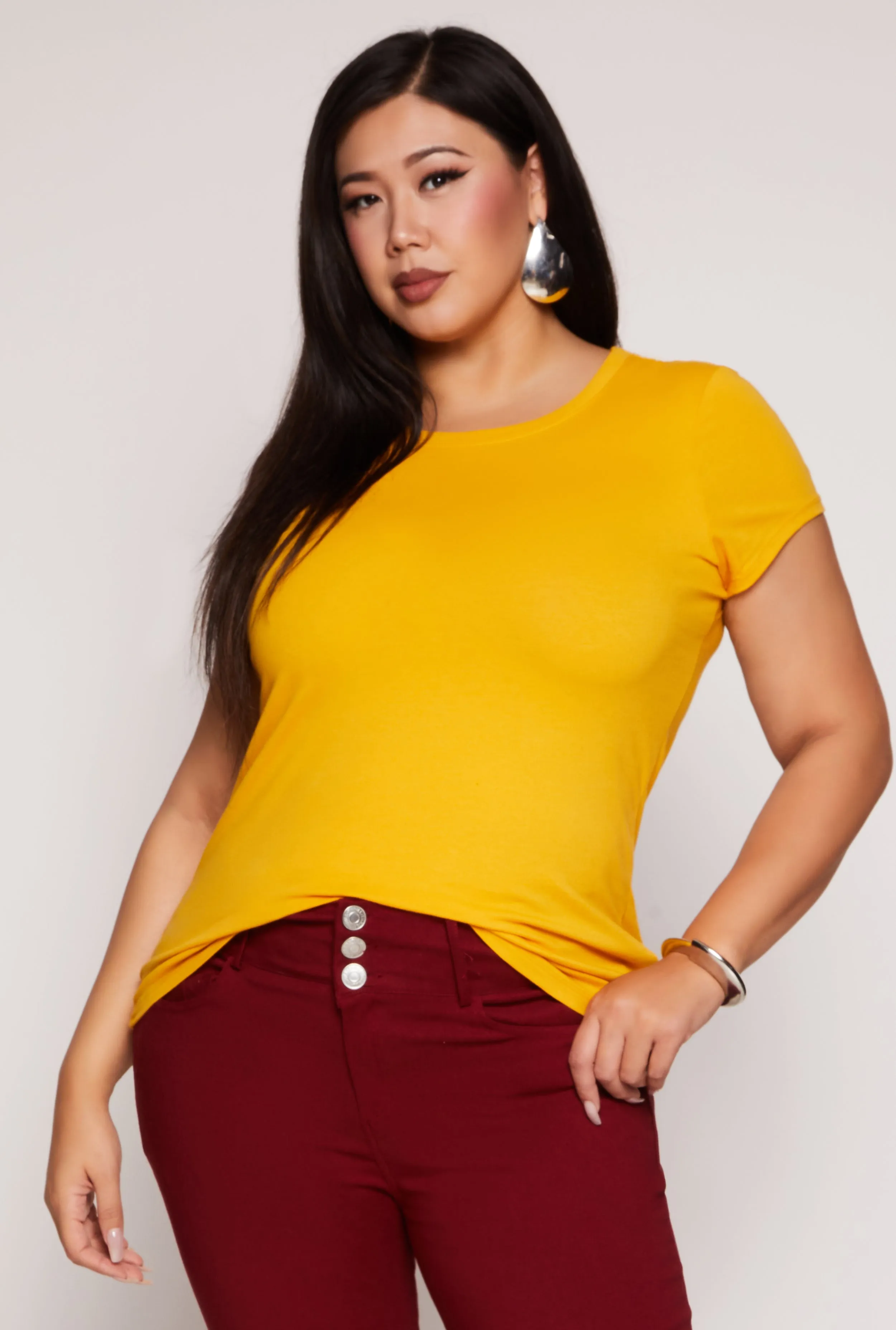 Plus Size Basic Short Sleeve Crew Neck Tee sold by Rainbow