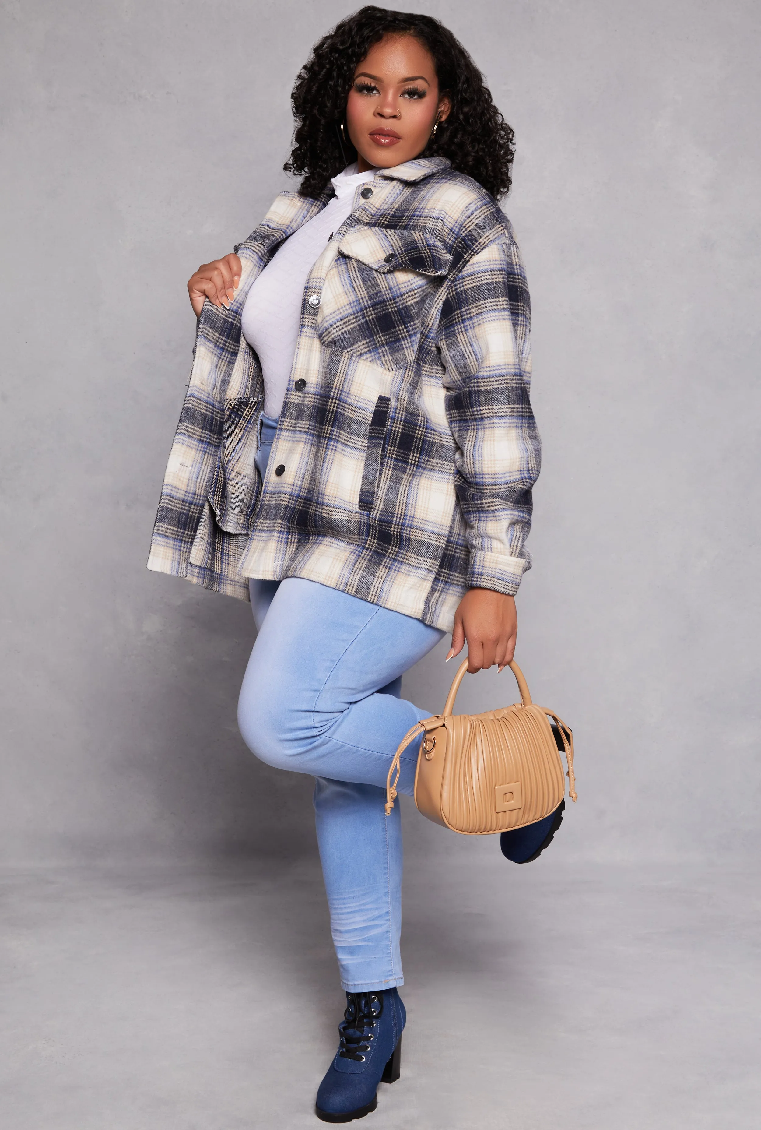 Plus Size Brushed Knit Plaid Shacket sold by Rainbow product image thumbnail 2