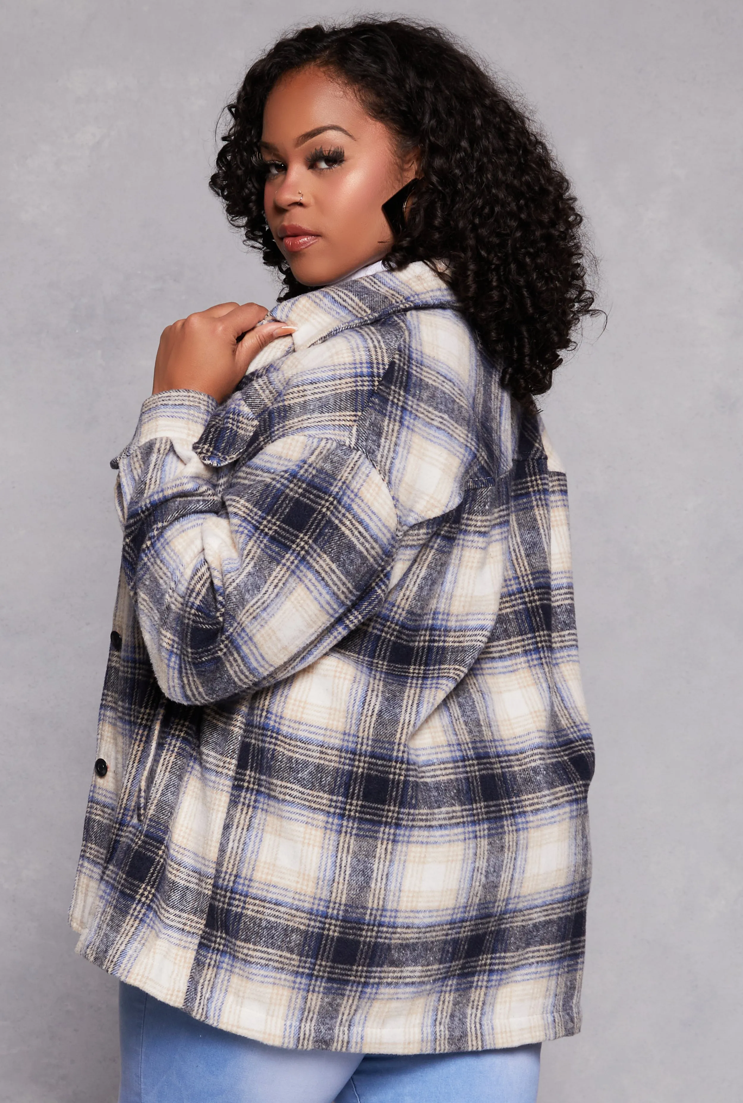Plus Size Brushed Knit Plaid Shacket sold by Rainbow product image thumbnail 3
