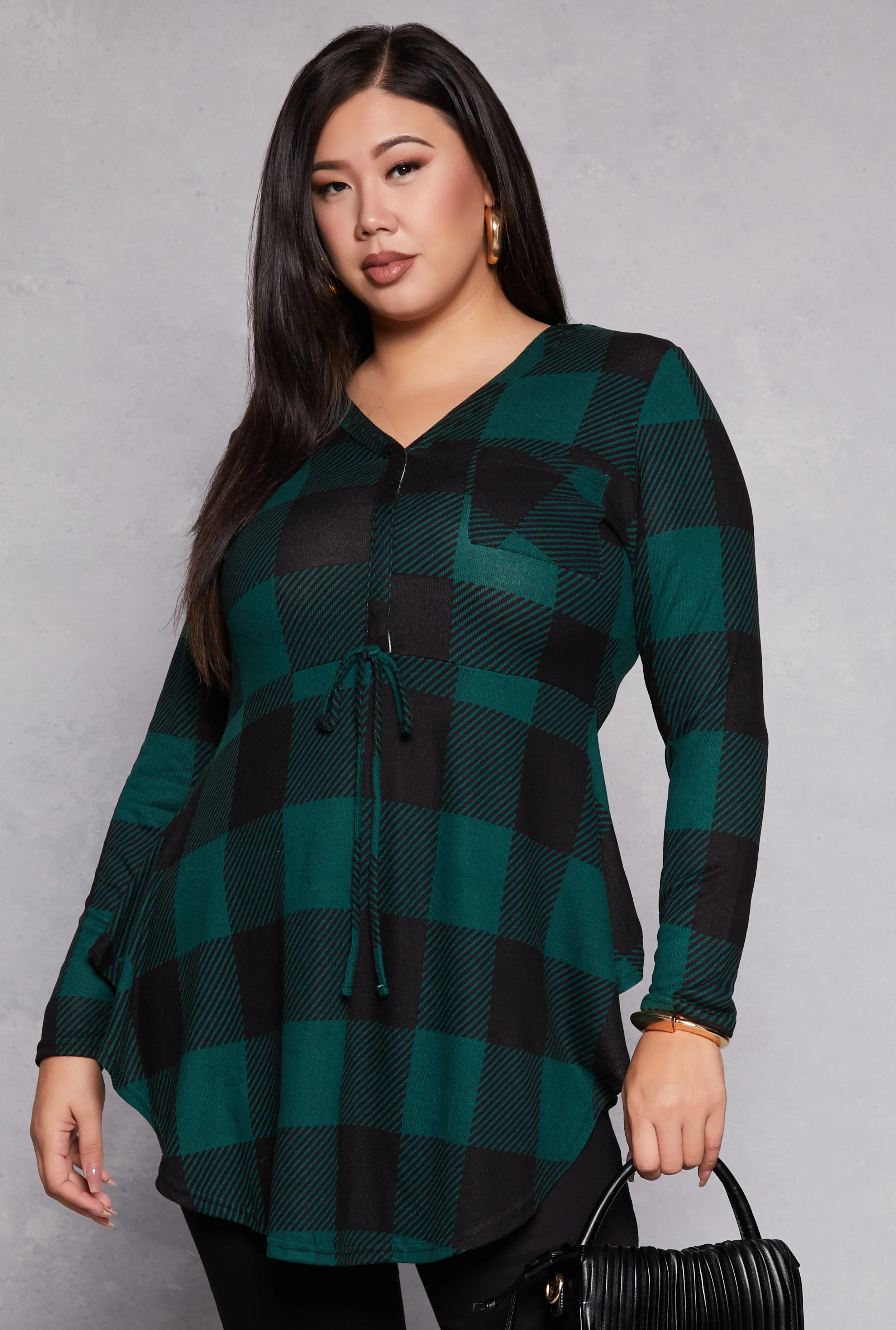 Plus Size Plaid V Neck Tunic Top sold by Rainbow