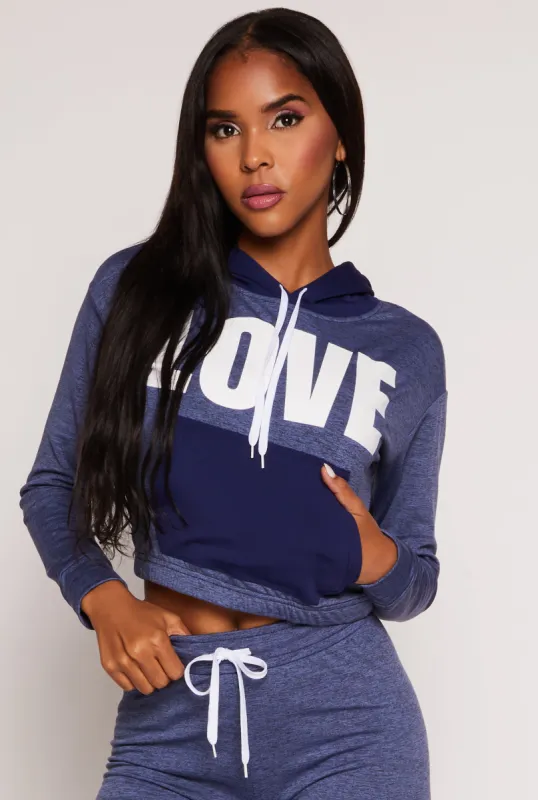 Love Graphic Color Block Pullover Hoodie sold by Rainbow