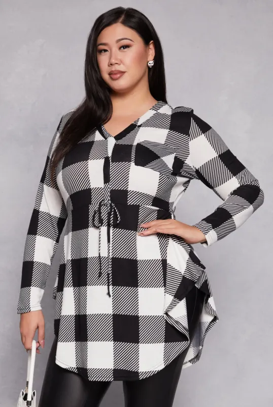 Plus Size Plaid V Neck Tunic Top sold by Rainbow