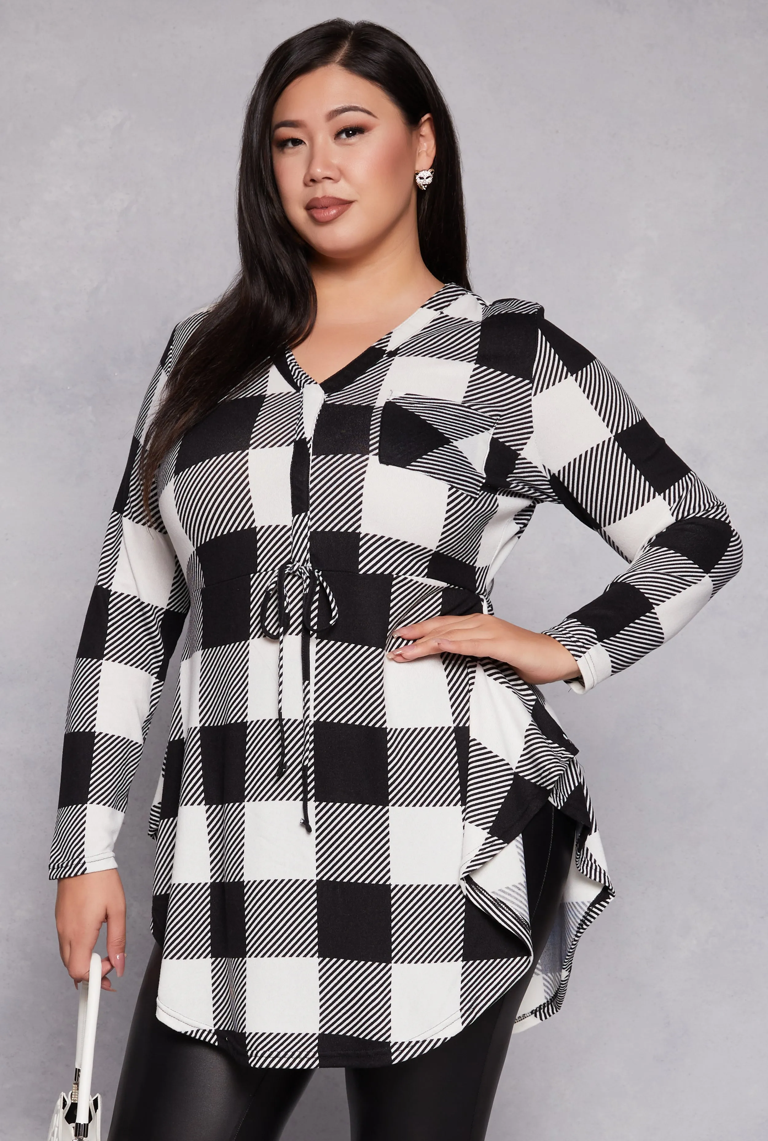 Plus Size Plaid V Neck Tunic Top sold by Rainbow
