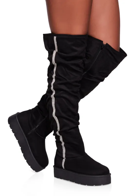 Rhinestone Trim Slouch Over the Knee Boots sold by Rainbow