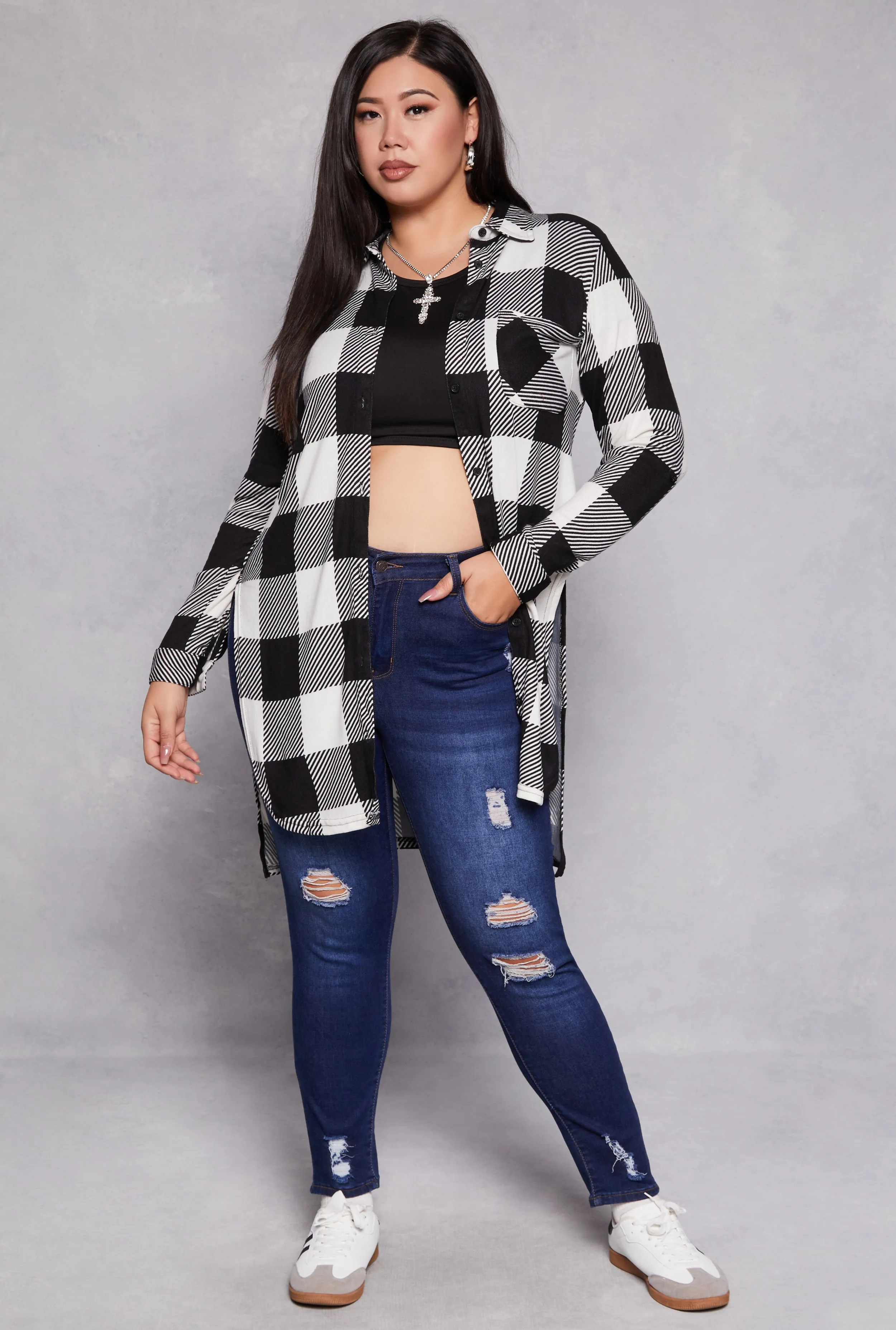 Plus Size Plaid Tie Front High Low Top sold by Rainbow product image thumbnail 2