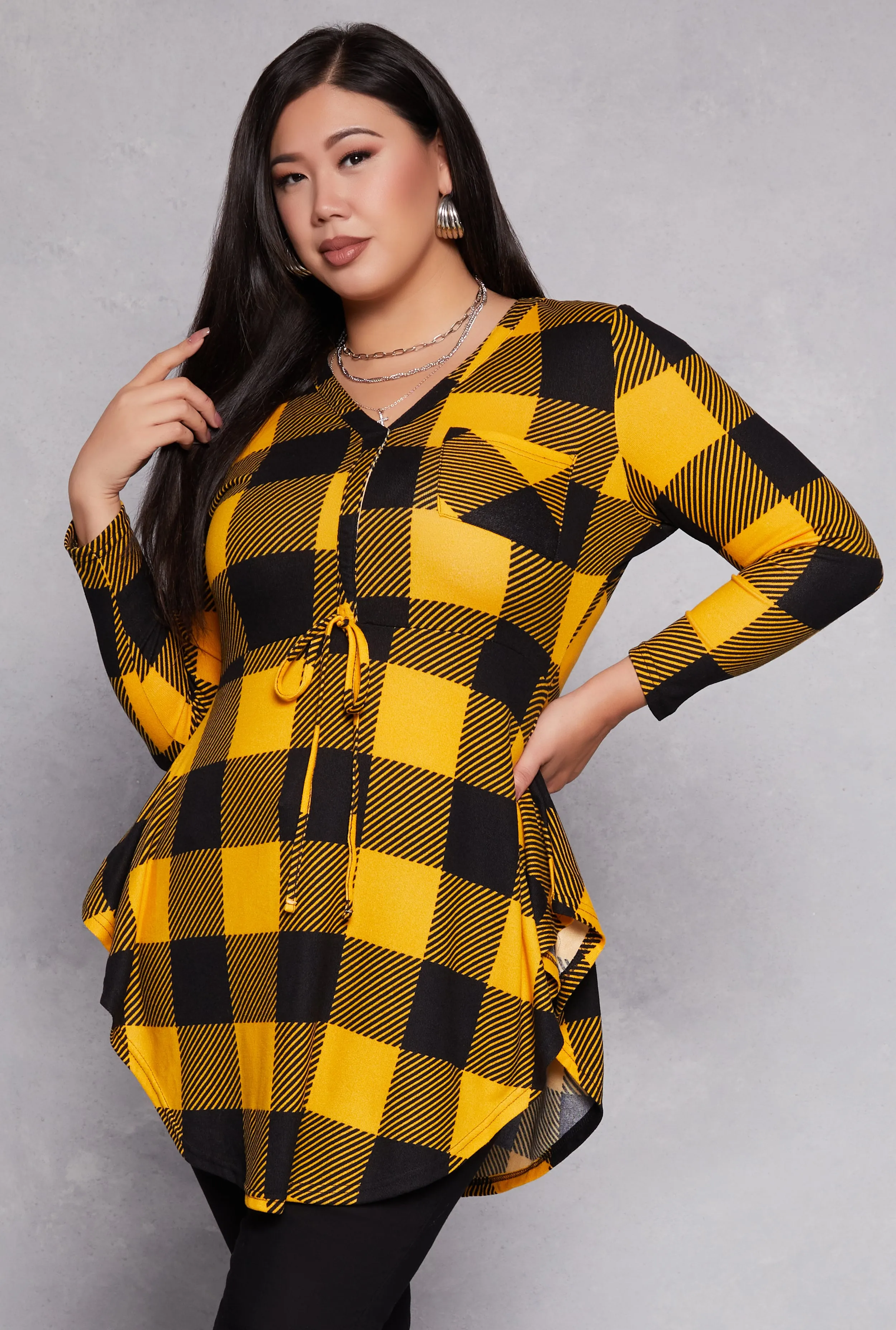 Plus Size Plaid V Neck Tunic Top sold by Rainbow