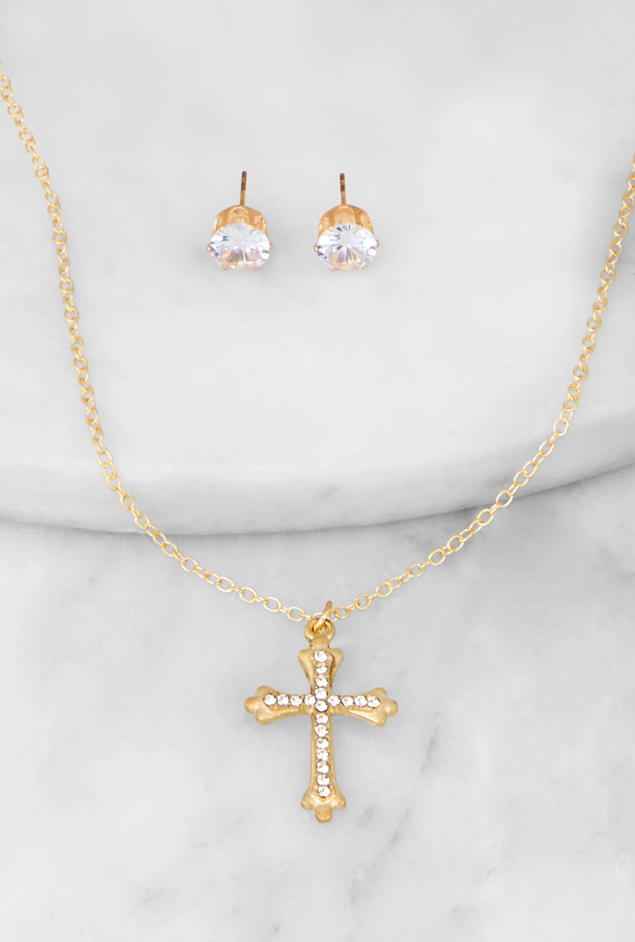 Cross Pendant Chain Necklace and Cubic Zirconia Stud Earrings sold by Rainbow product image thumbnail 2