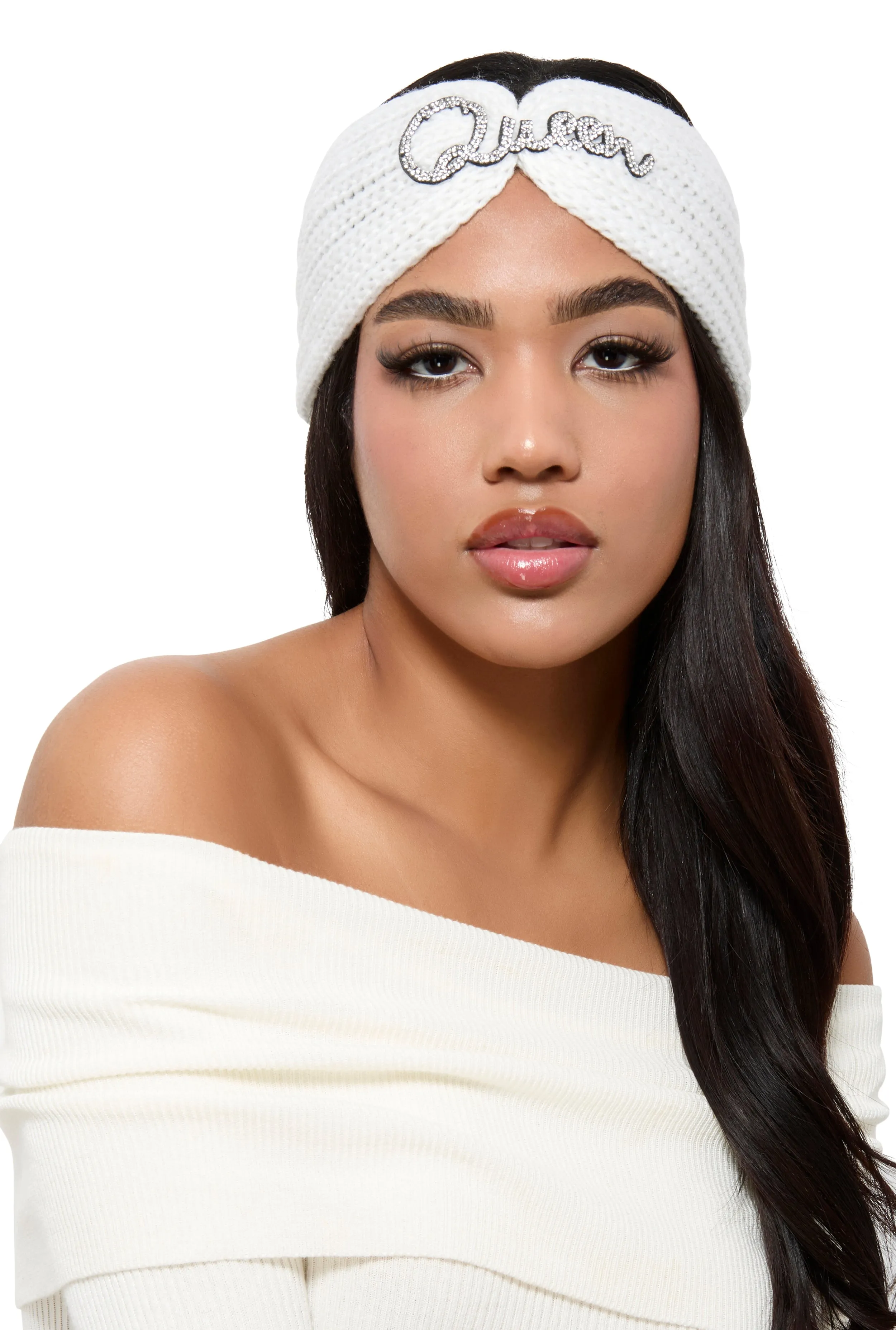 Queen Rhinestone Crochet Headband sold by Rainbow