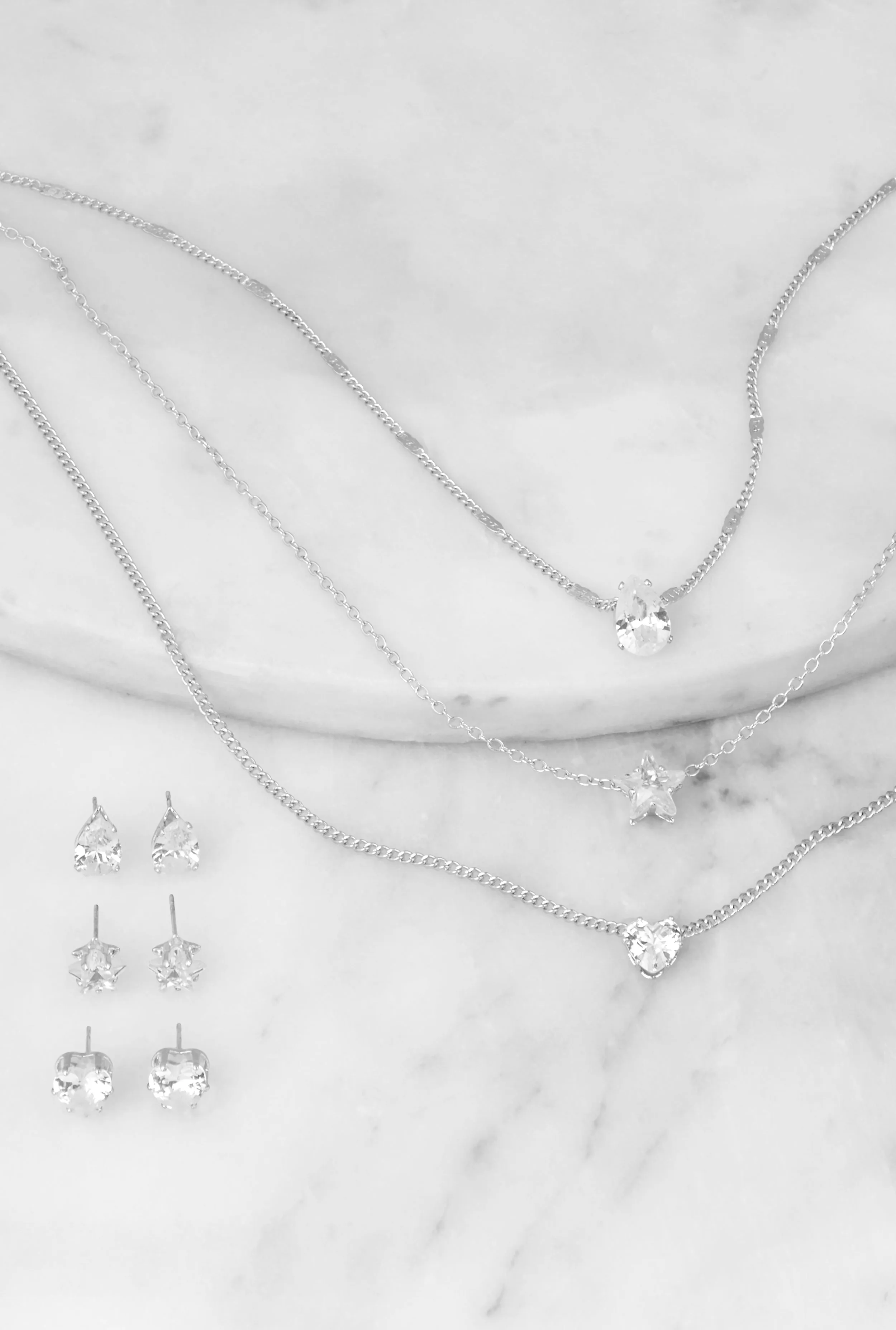 Cubic Zirconia Layered Necklace and Stud Earrings sold by Rainbow