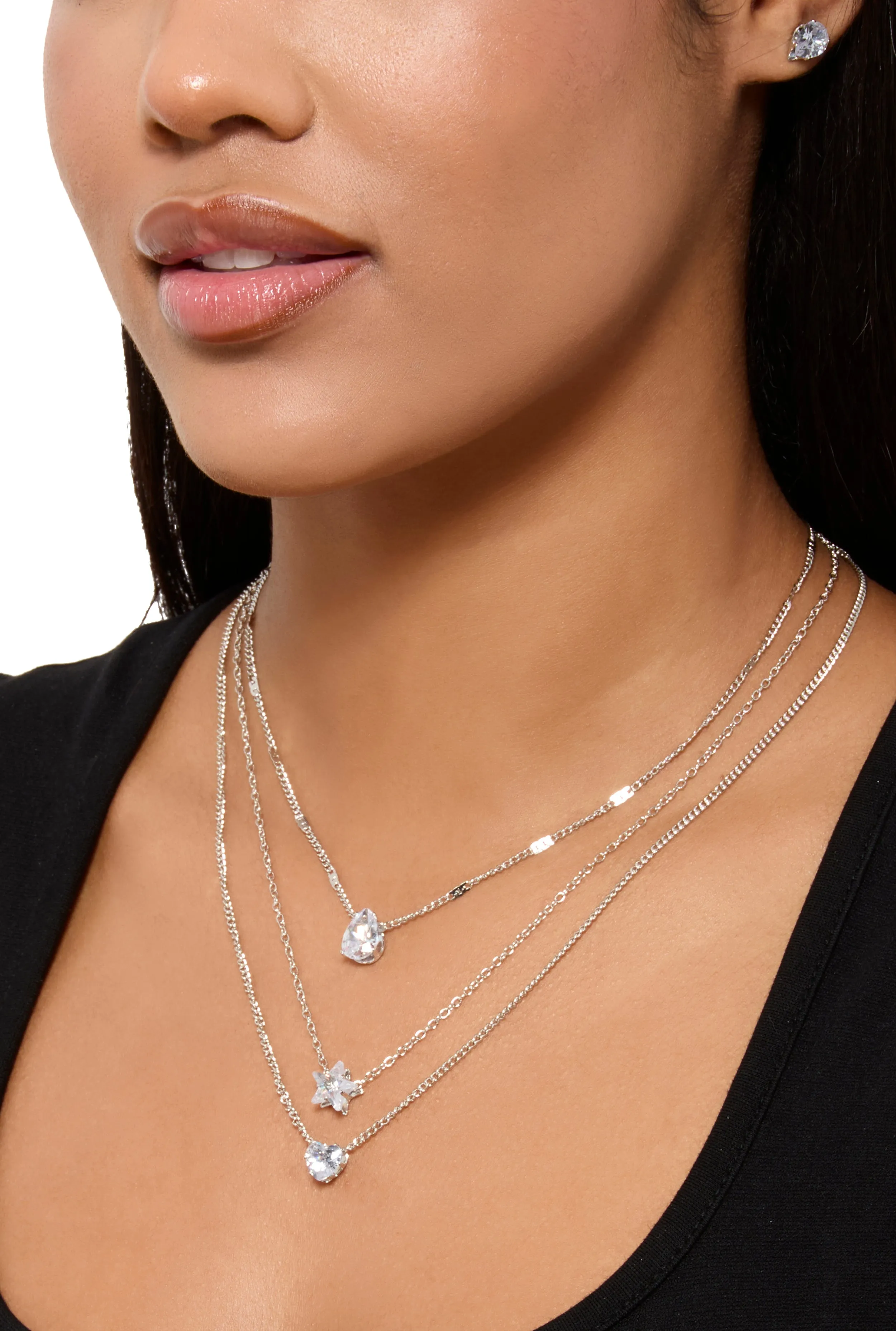 Cubic Zirconia Layered Necklace and Stud Earrings sold by Rainbow product image thumbnail 2