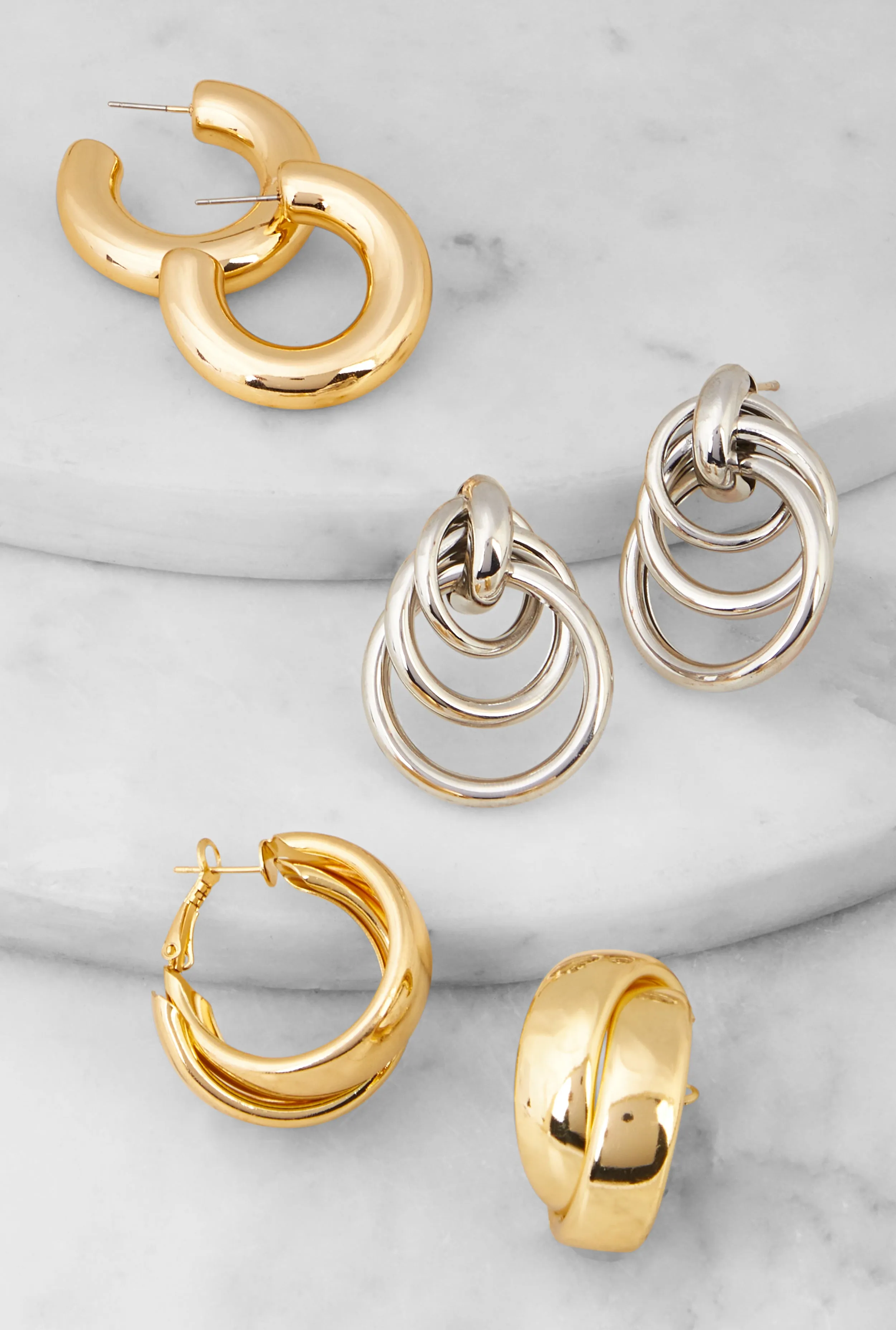 Metallic Assorted Hoop Earrings Set of 3 sold by Rainbow