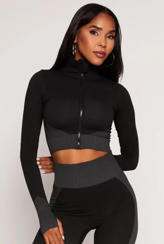Seamless Textured Knit Zip Front Track Jacket sold by Rainbow
