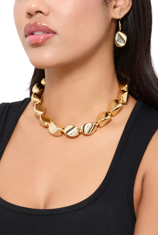 Metallic Chunky Beaded Necklace and Drop Earrings sold by Rainbow