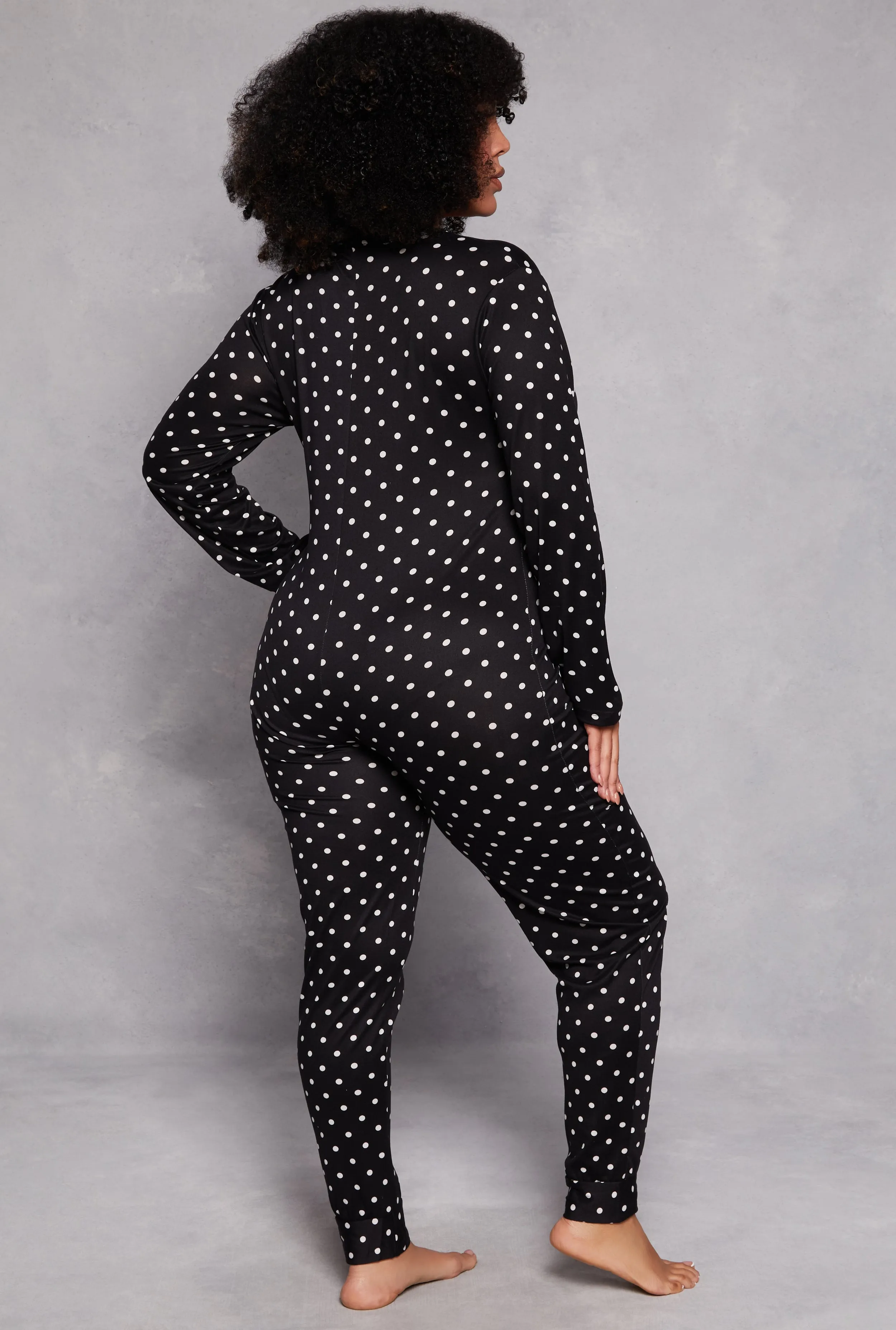 Plus Size Pillow Talk Polka Dot Button Front Pajama Jumpsuit sold by Rainbow product image thumbnail 2