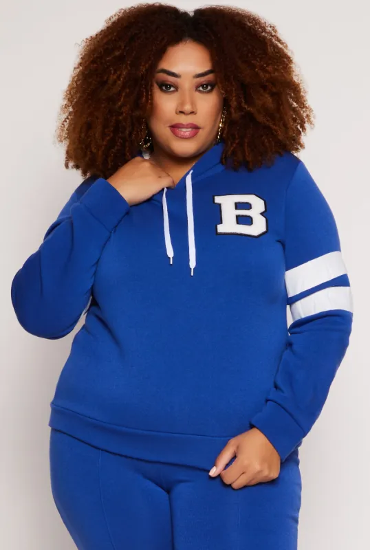 Plus Size B Initial Chenille Patch Pullover Hoodie sold by Rainbow
