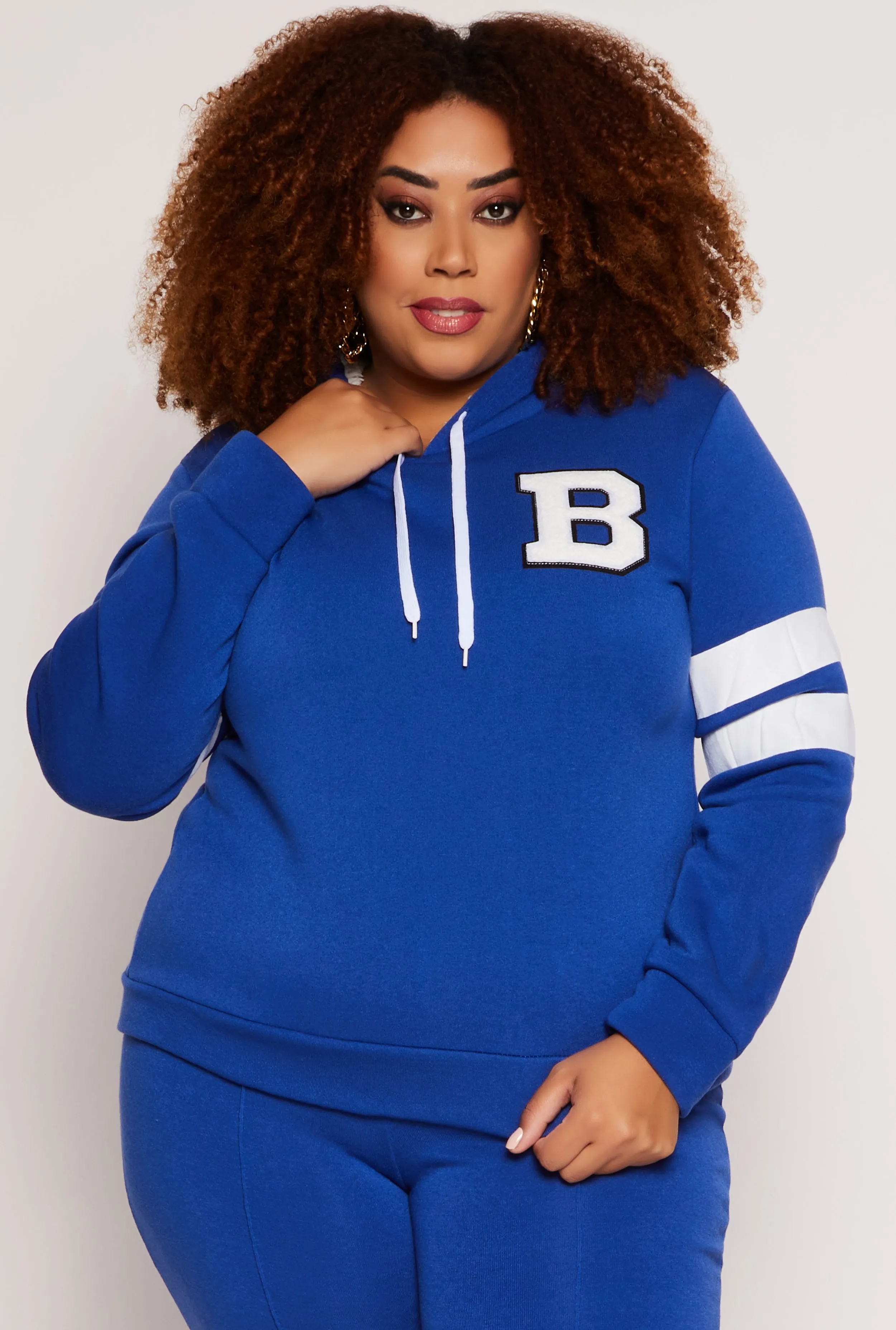 Plus Size B Initial Chenille Patch Pullover Hoodie sold by Rainbow