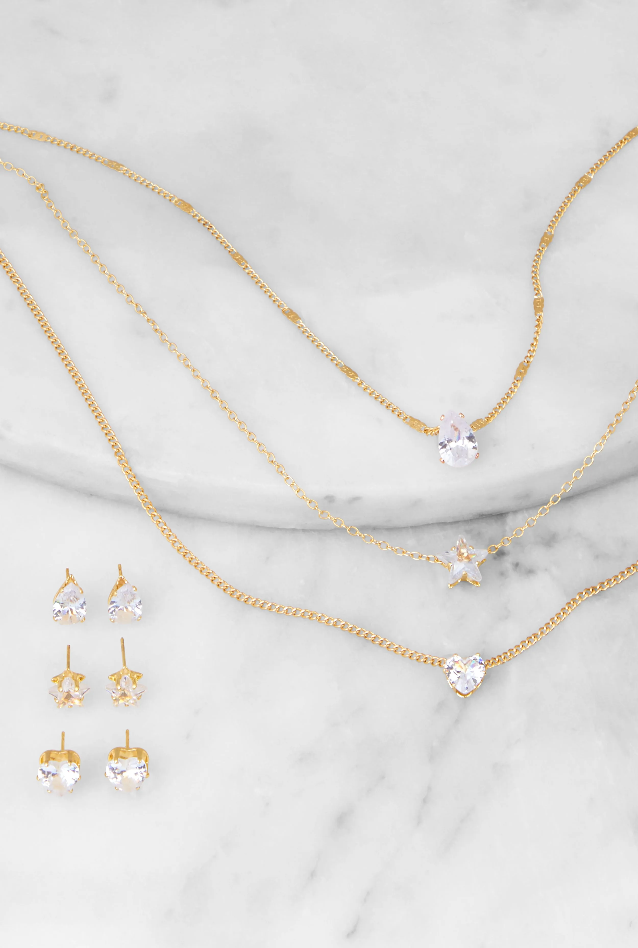 Cubic Zirconia Layered Necklace and Stud Earrings sold by Rainbow