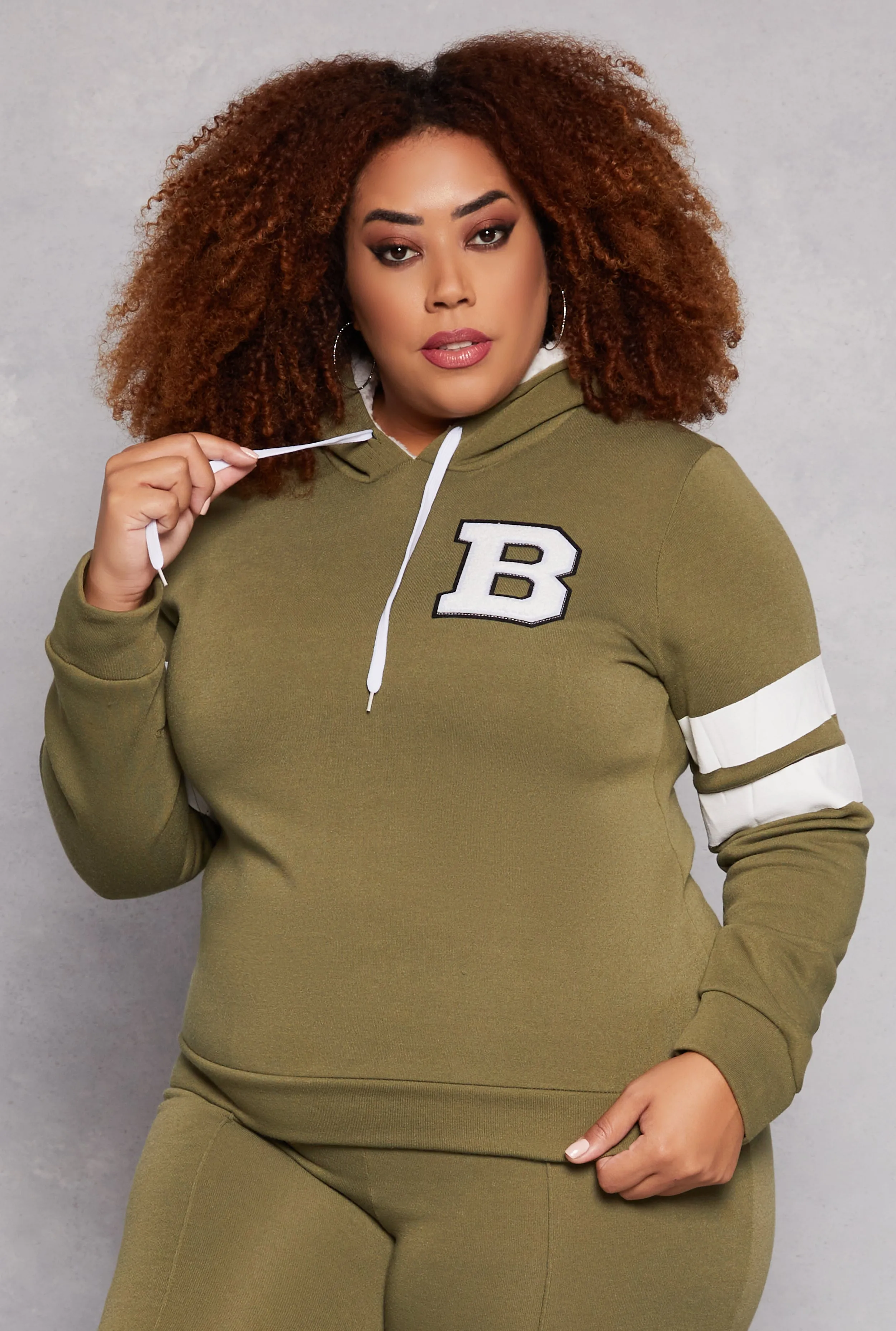 Plus Size B Initial Chenille Patch Pullover Hoodie sold by Rainbow