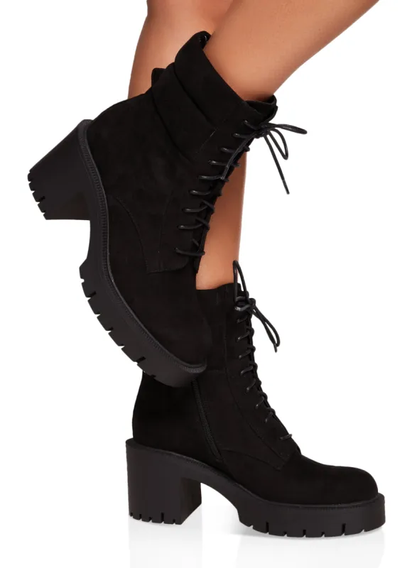 Lace Up Lug Sole Chunky Heel Combat Boots sold by Rainbow