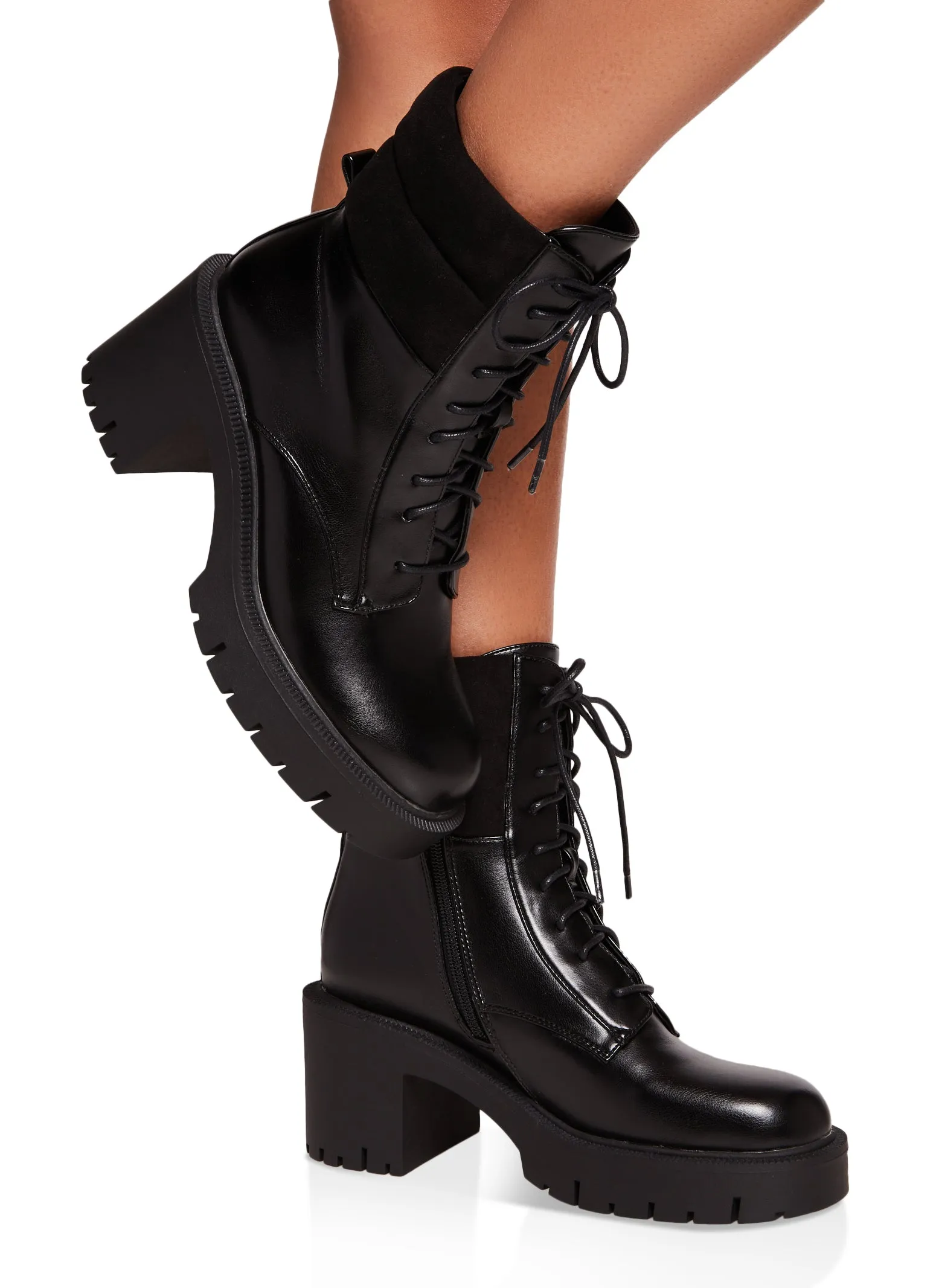 Lace Up Lug Sole Chunky Heel Combat Boots sold by Rainbow