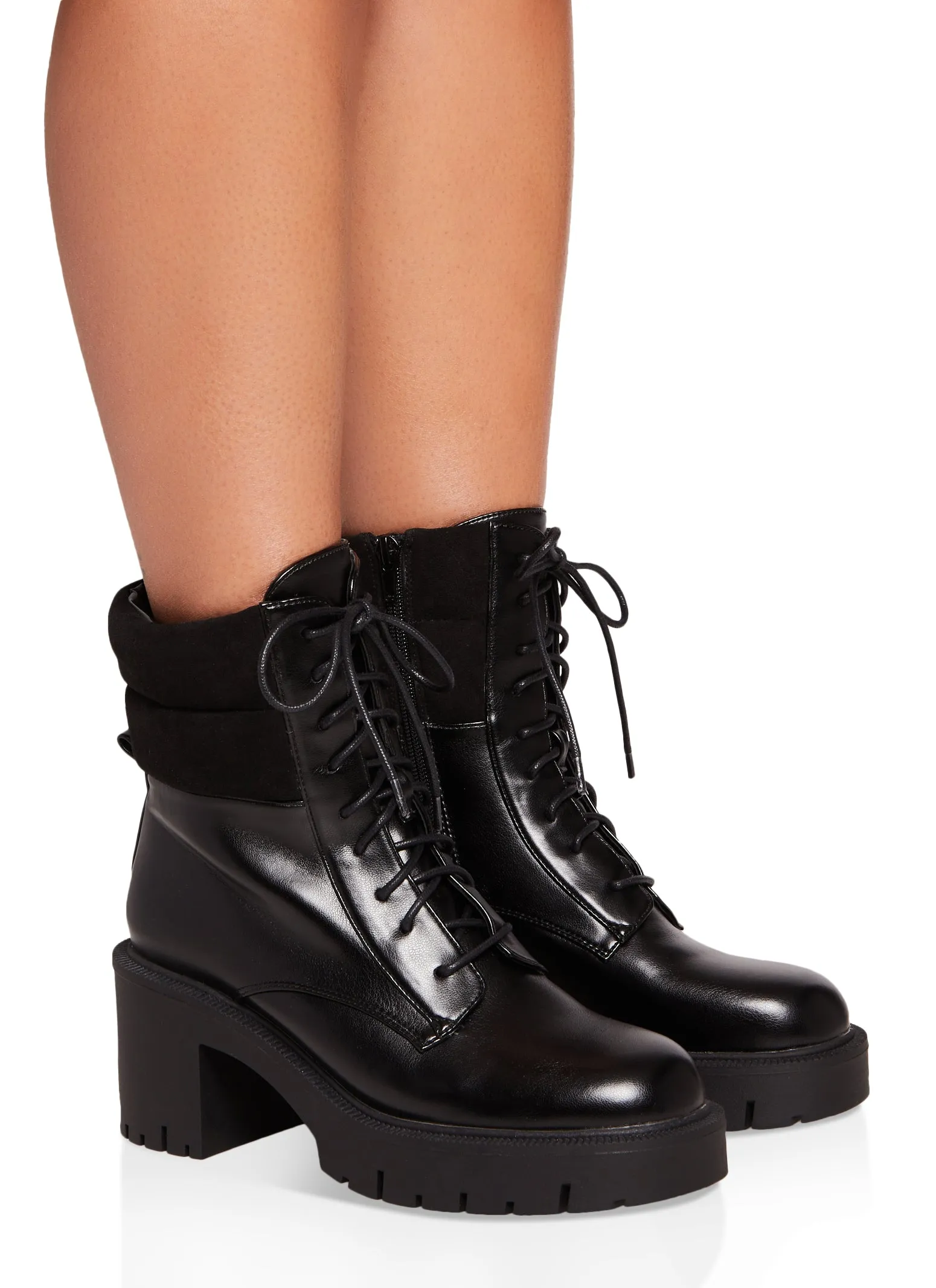 Lace Up Lug Sole Chunky Heel Combat Boots sold by Rainbow product image thumbnail 2