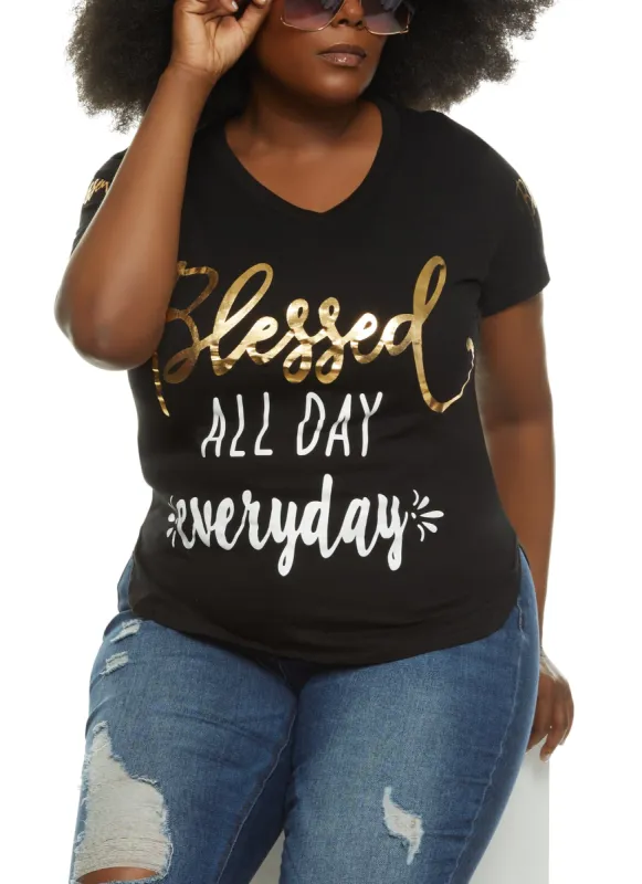 Plus Size Blessed All Day Everyday Graphic Tee sold by Rainbow