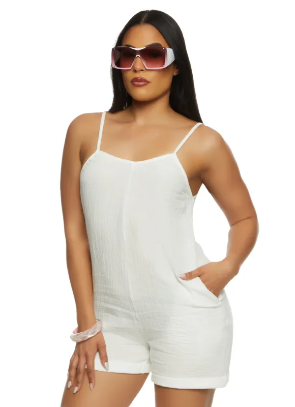 Gauze Knit Side Pocket Sleeveless Romper sold by Rainbow