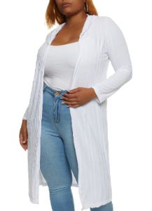 Plus Size Ribbed Knit Hooded Duster sold by Rainbow