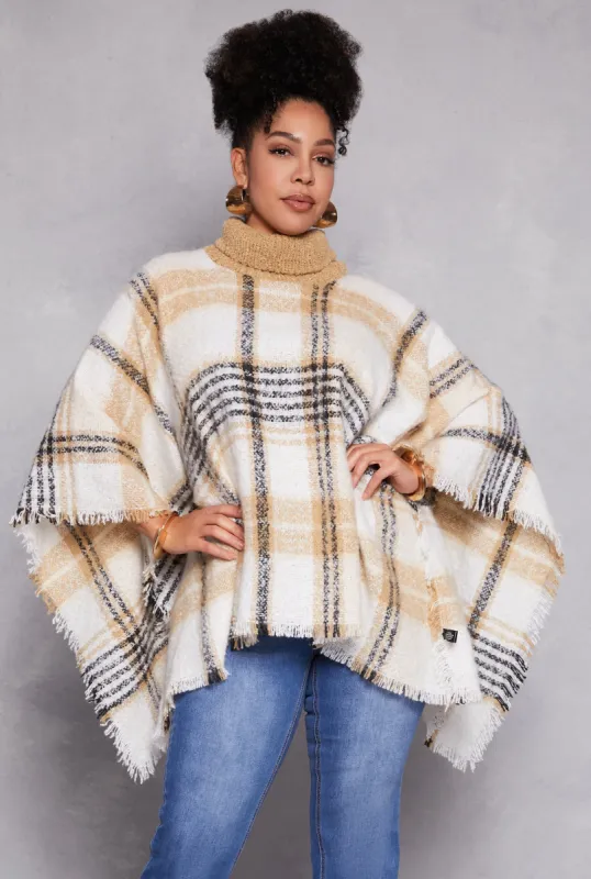 Bocule Plaid Turtleneck Poncho sold by Rainbow