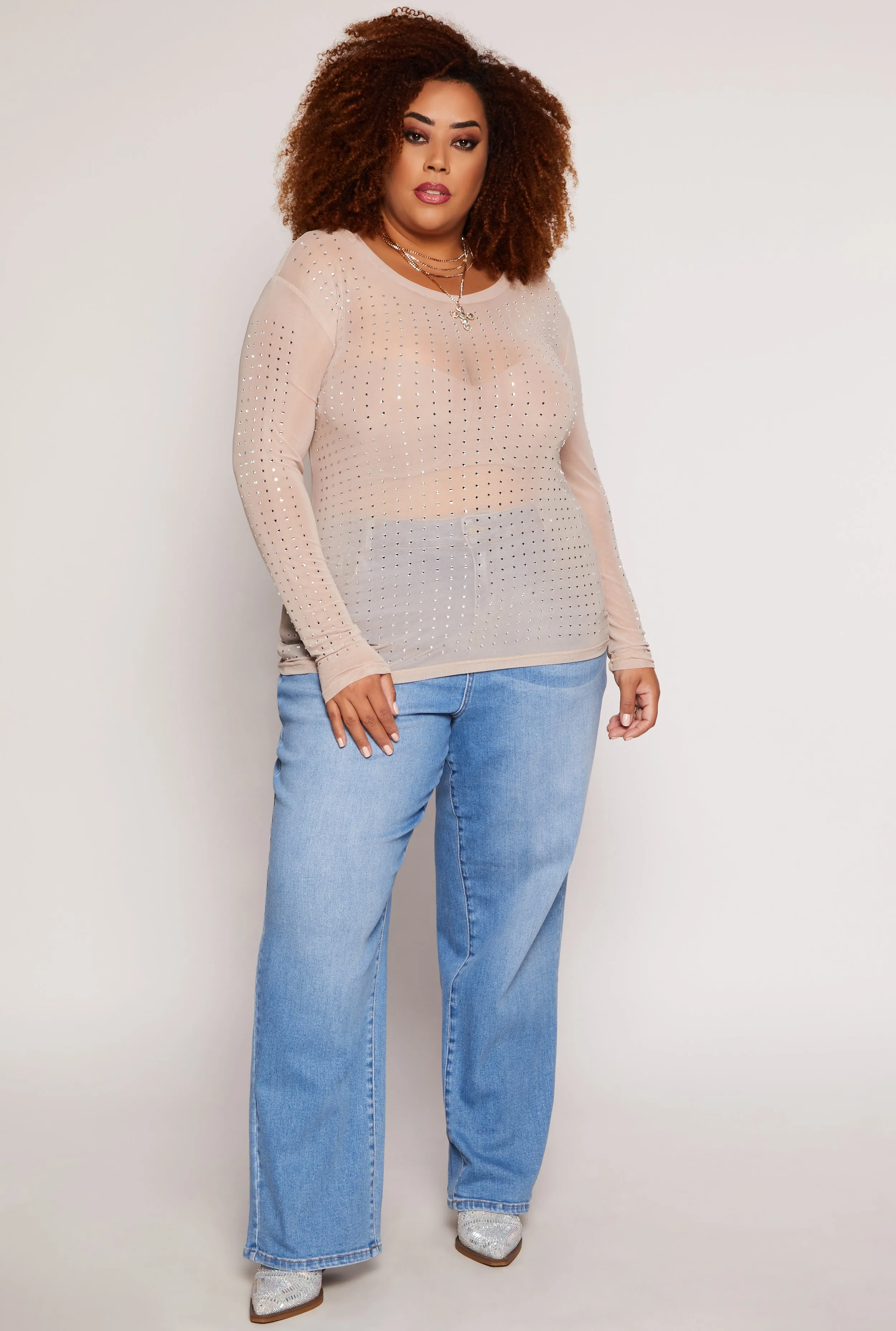 Plus Size Rhinestone Long Sleeve Top sold by Rainbow product image thumbnail 2