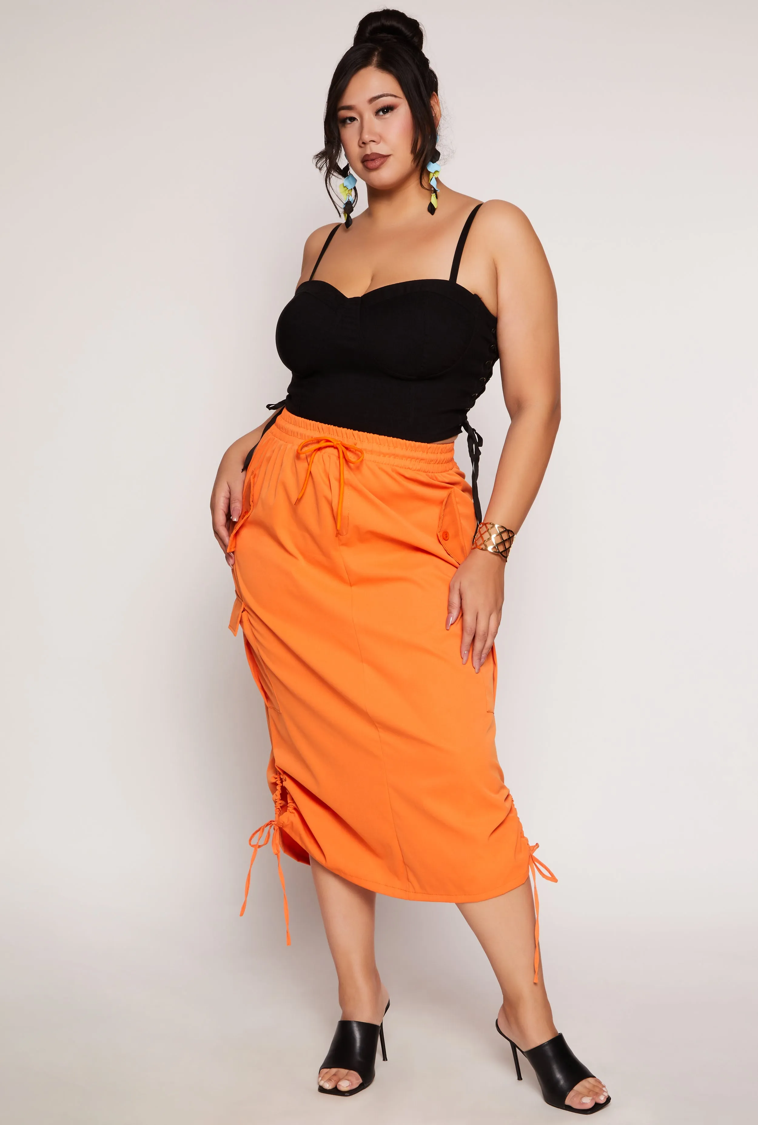 Plus Size Cargo Midi Skirt sold by Rainbow