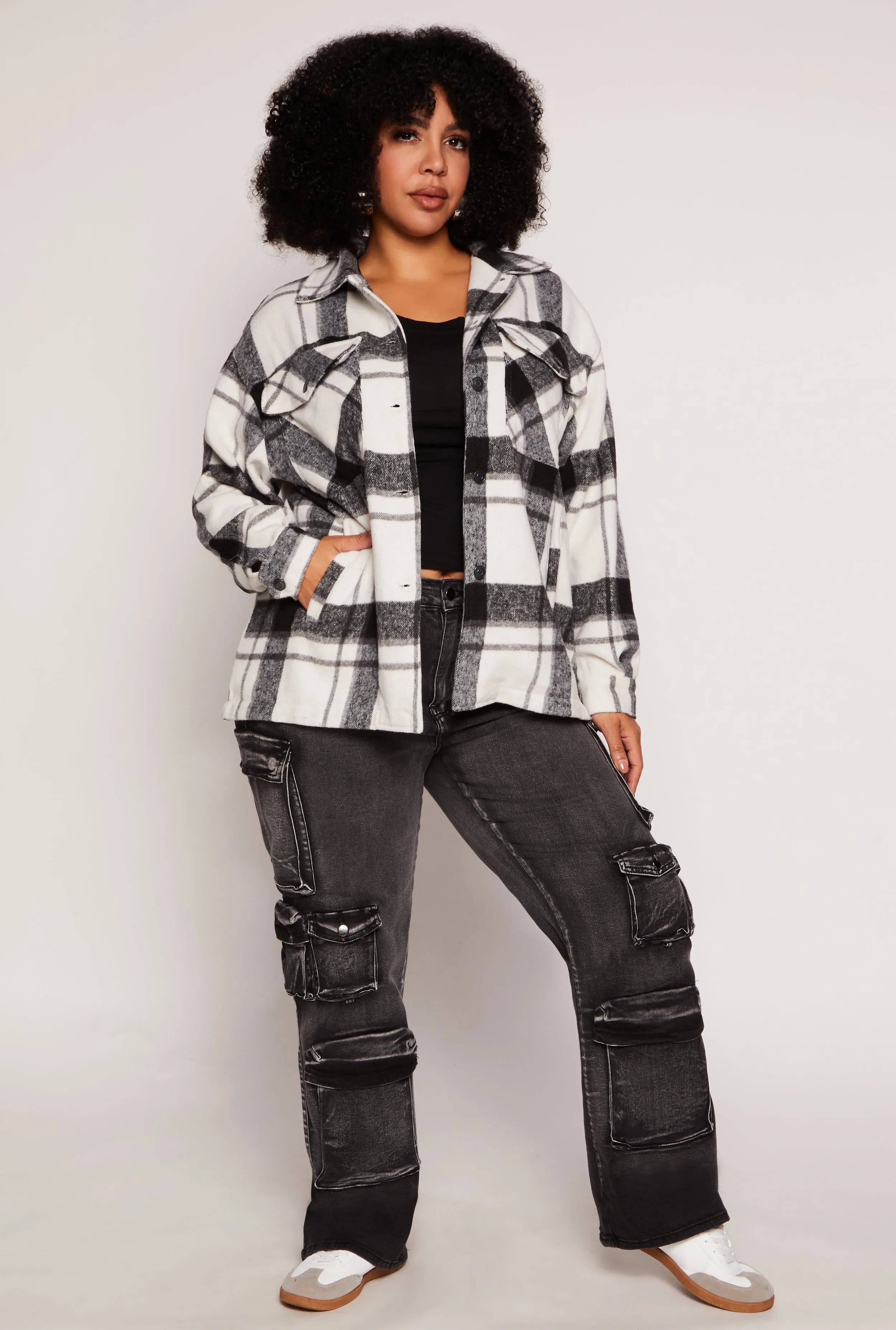 Plus Size Brushed Knit Plaid Shacket sold by Rainbow product image thumbnail 2
