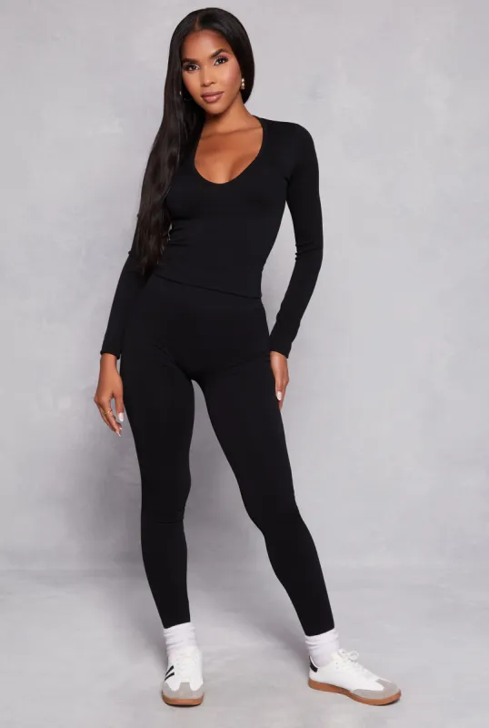 Seamless Ribbed Knit Long Sleeve Top and Leggings Set sold by Rainbow