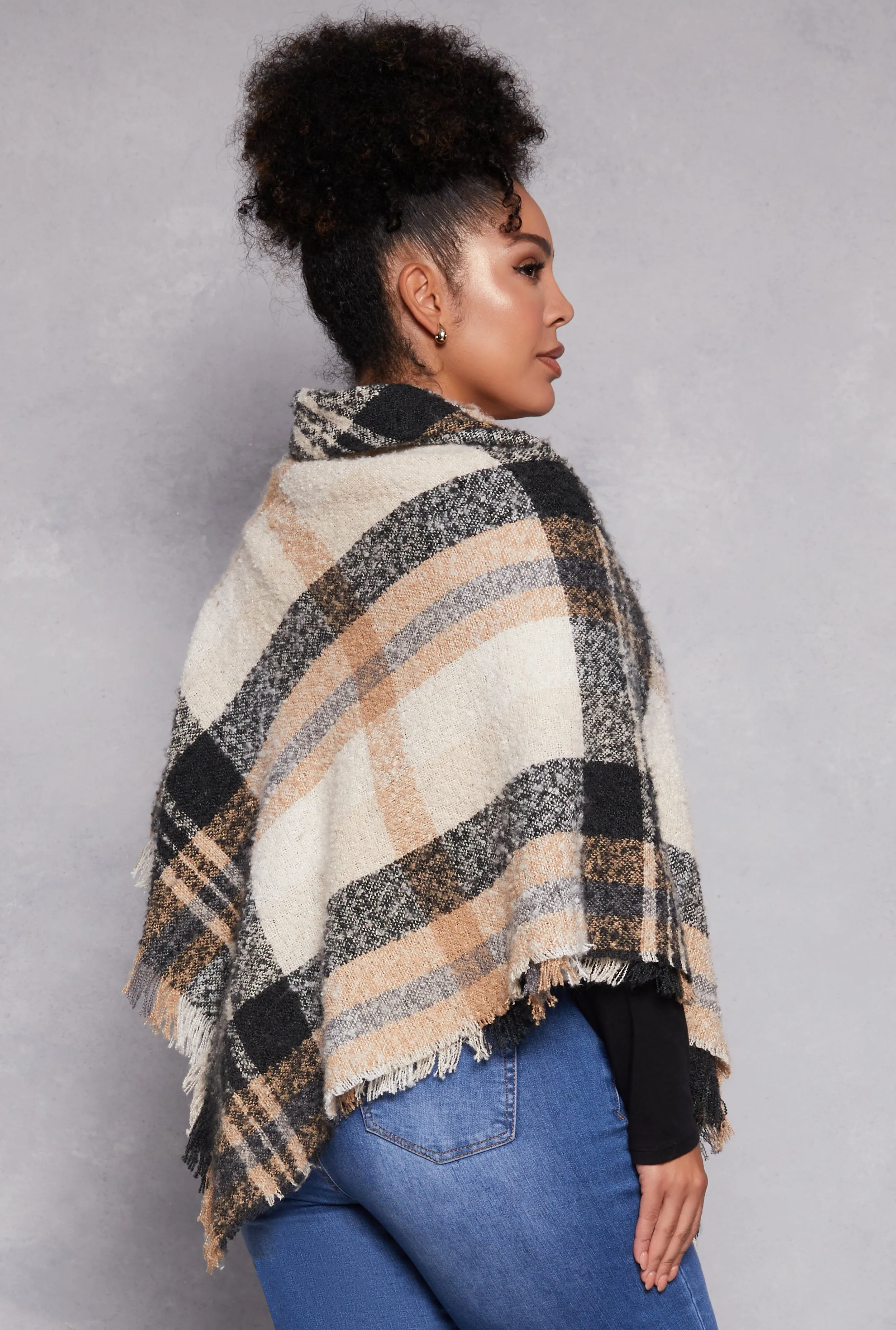 Boucle Plaid Toggle Button Poncho sold by Rainbow product image thumbnail 3
