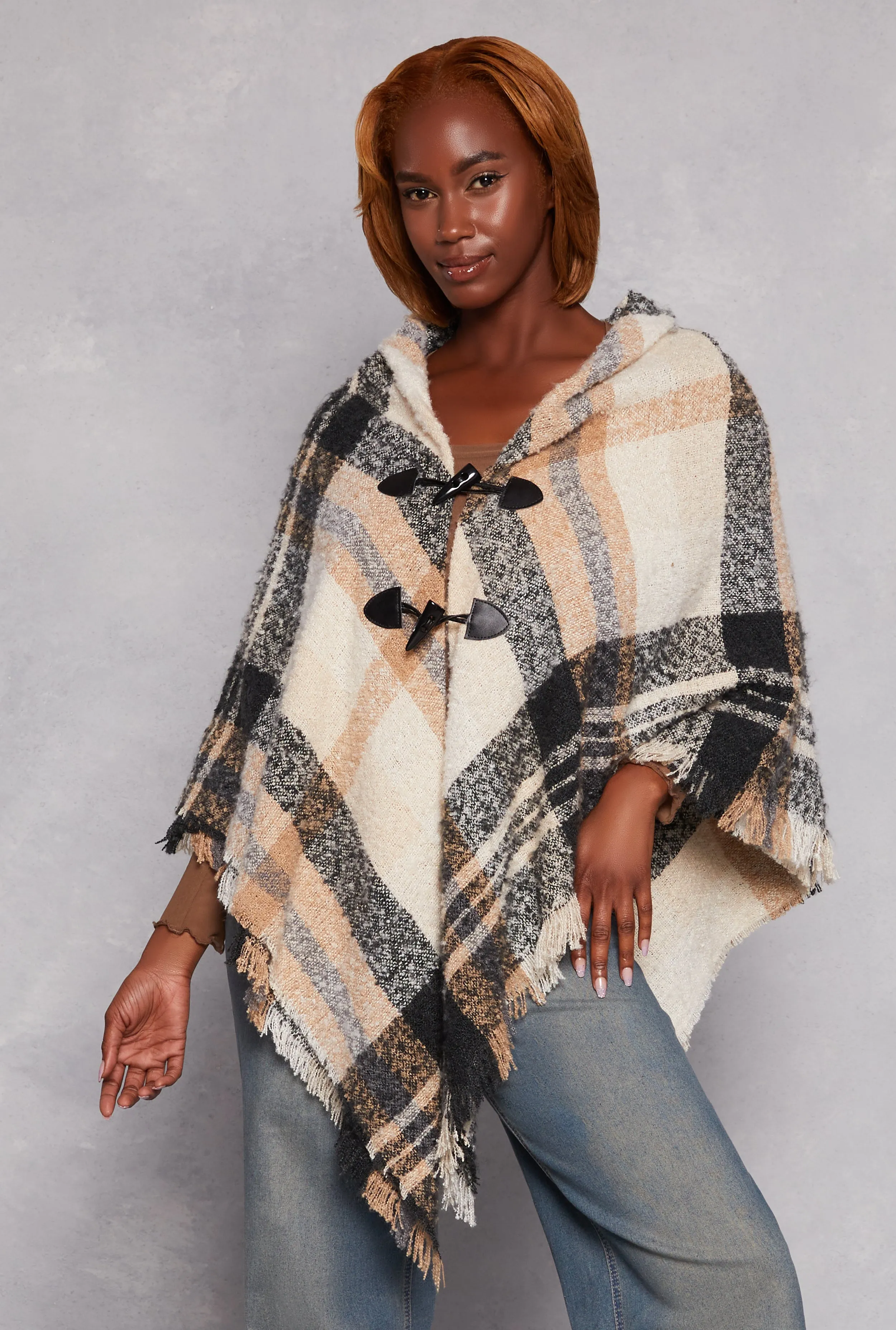 Boucle Plaid Toggle Button Poncho sold by Rainbow product image thumbnail 5