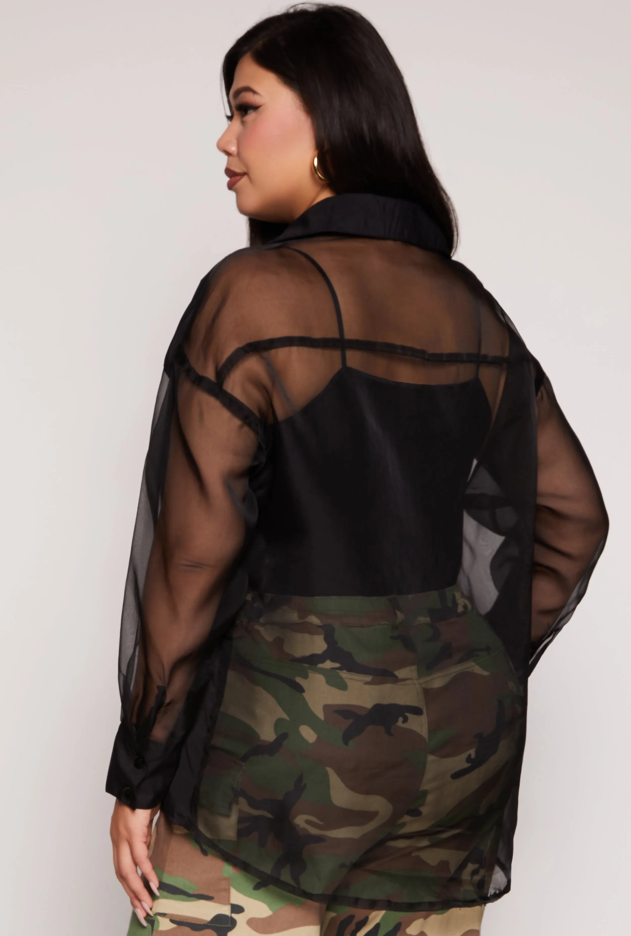 Plus Size Sheer Poplin Button Front Shirt sold by Rainbow product image thumbnail 3