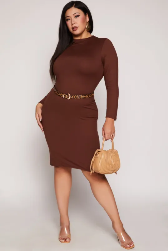 Plus Size Funnel Neck Long Sleeve Dress sold by Rainbow