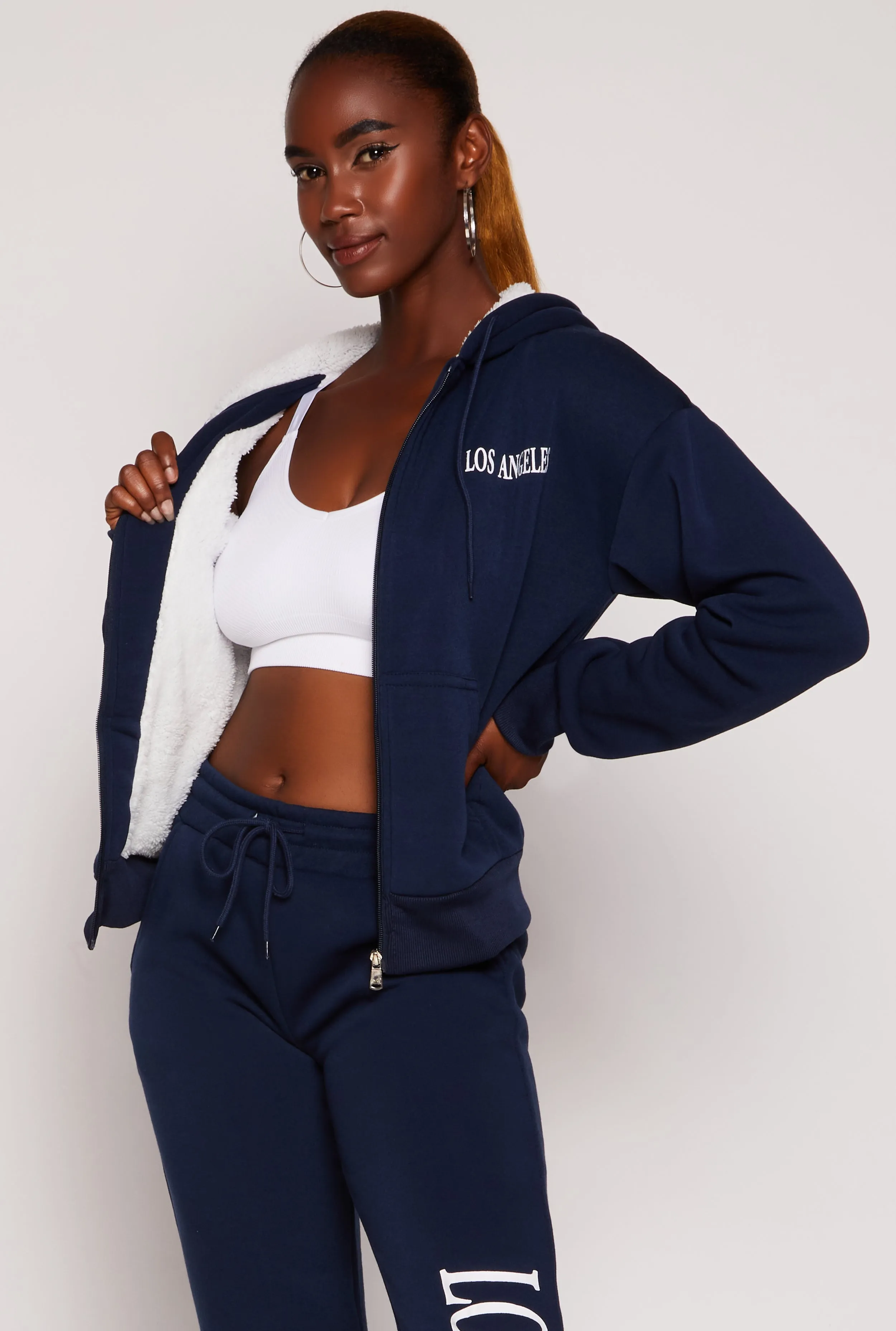 City Graphic Sherpa Lined Zip Front Hoodie sold by Rainbow